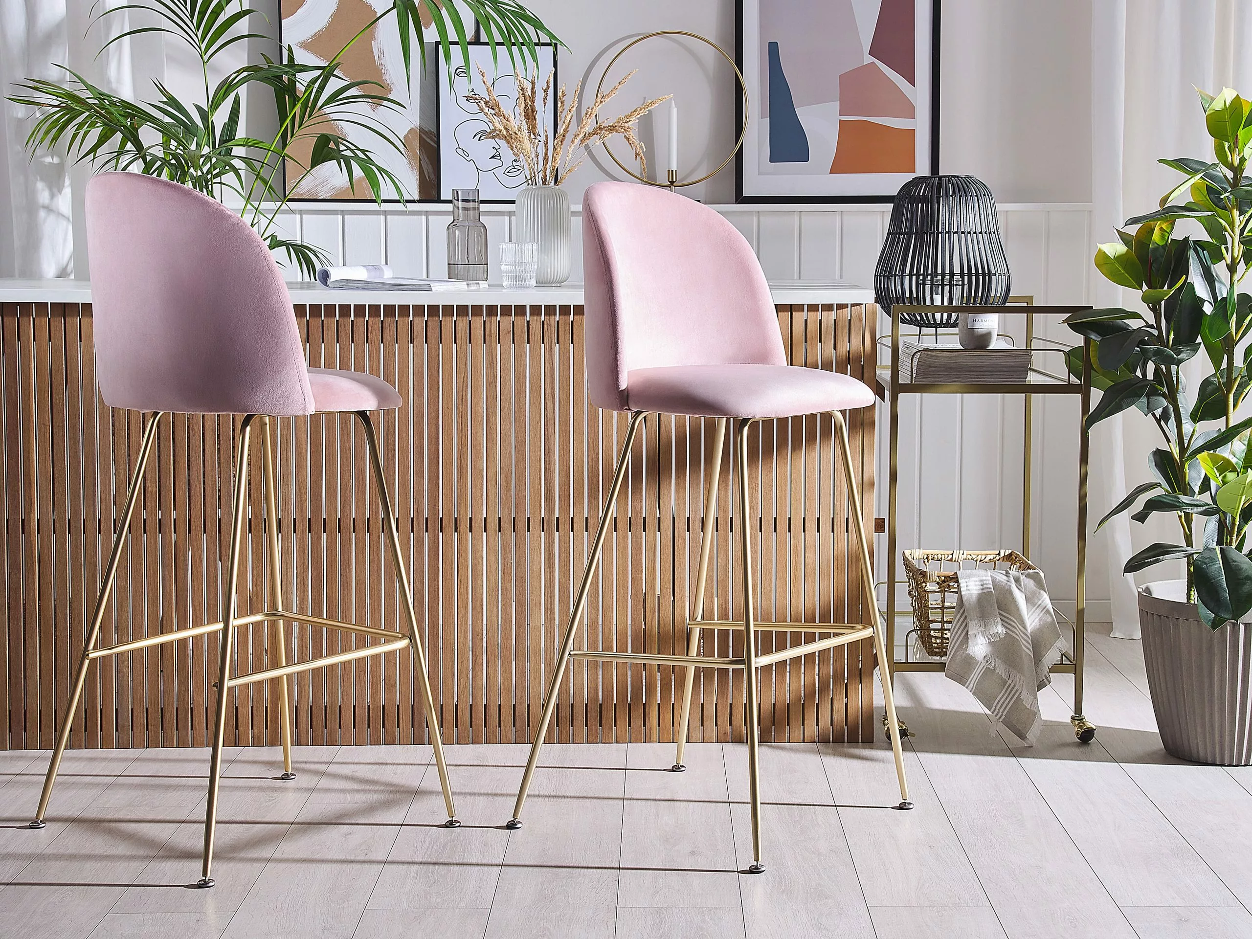 Beliani Barkruk Set Van 2 Fluweel Roze/goud ARCOLA 4 Beliani Barkruk Set Van 2 Fluweel Roze/goud ARCOLA - Afbeelding 2