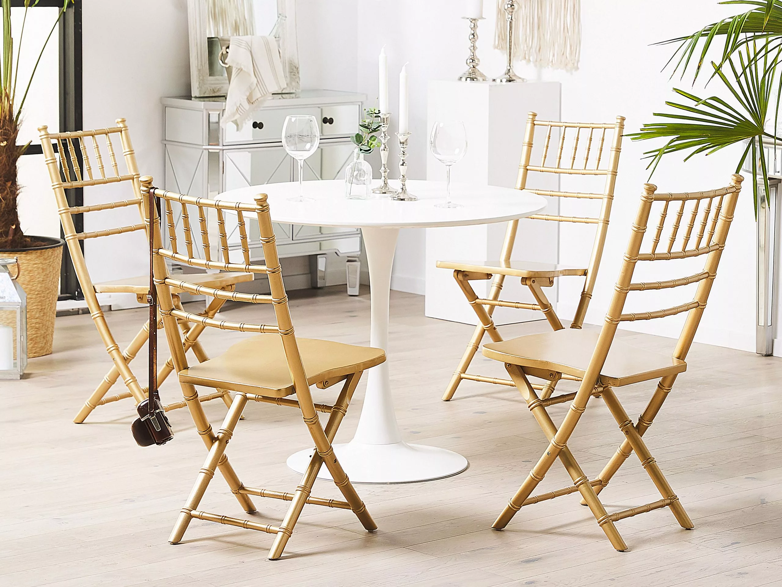 Beliani Eetkamerstoel Set Van 4 Hout Goud MACHIAS - Afbeelding 2