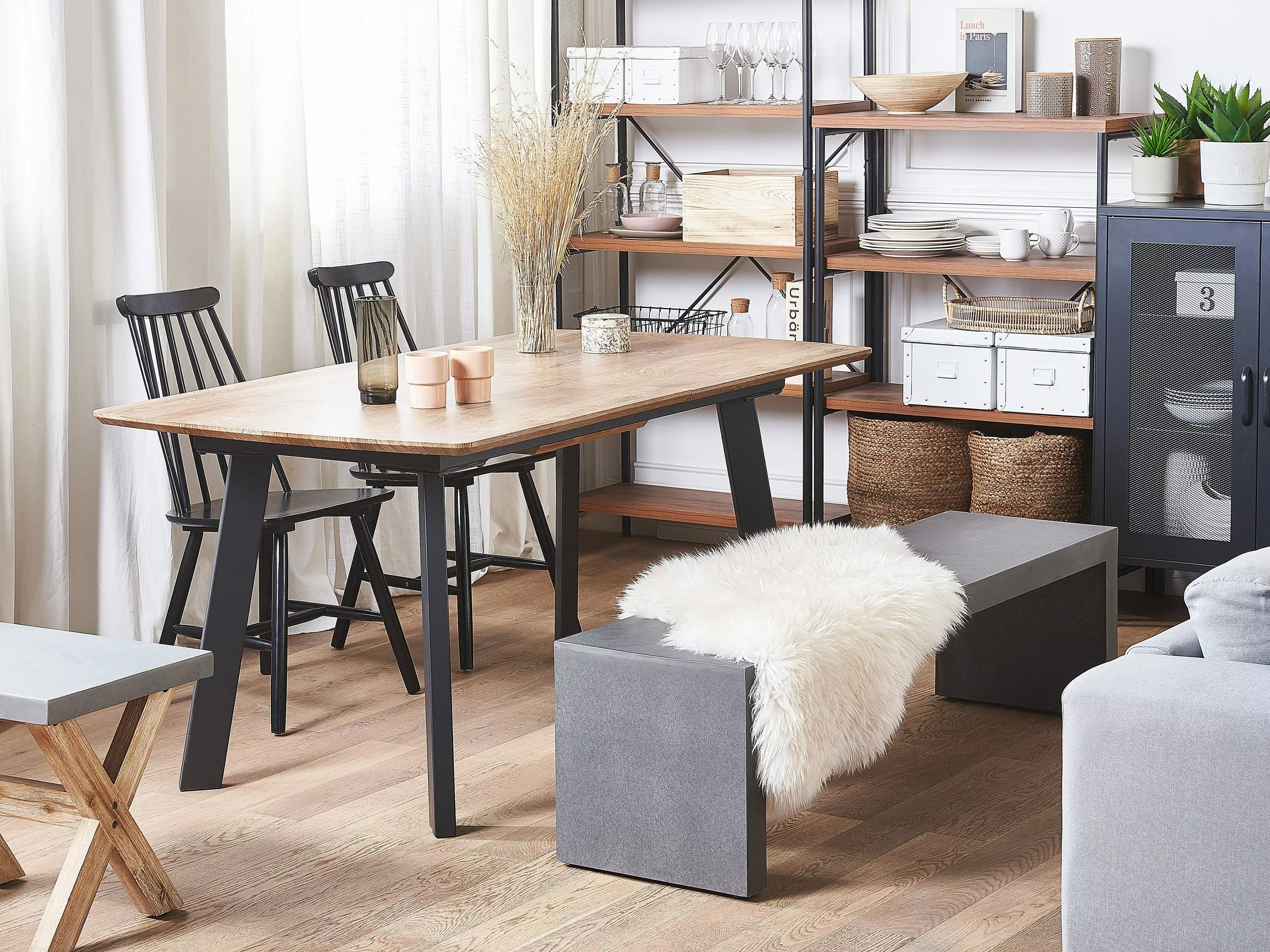 Beliani Eettafel Uitschuifbaar Donkerbruin/zwart 160 / 200 X 90 Cm SALVADOR 5 Beliani Eettafel Uitschuifbaar Donkerbruin/zwart 160 / 200 X 90 Cm SALVADOR - Afbeelding 3