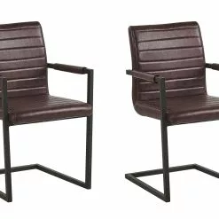 Beliani Eetkamerstoel Set Van 2 Kunstleer Bruin BUFORD