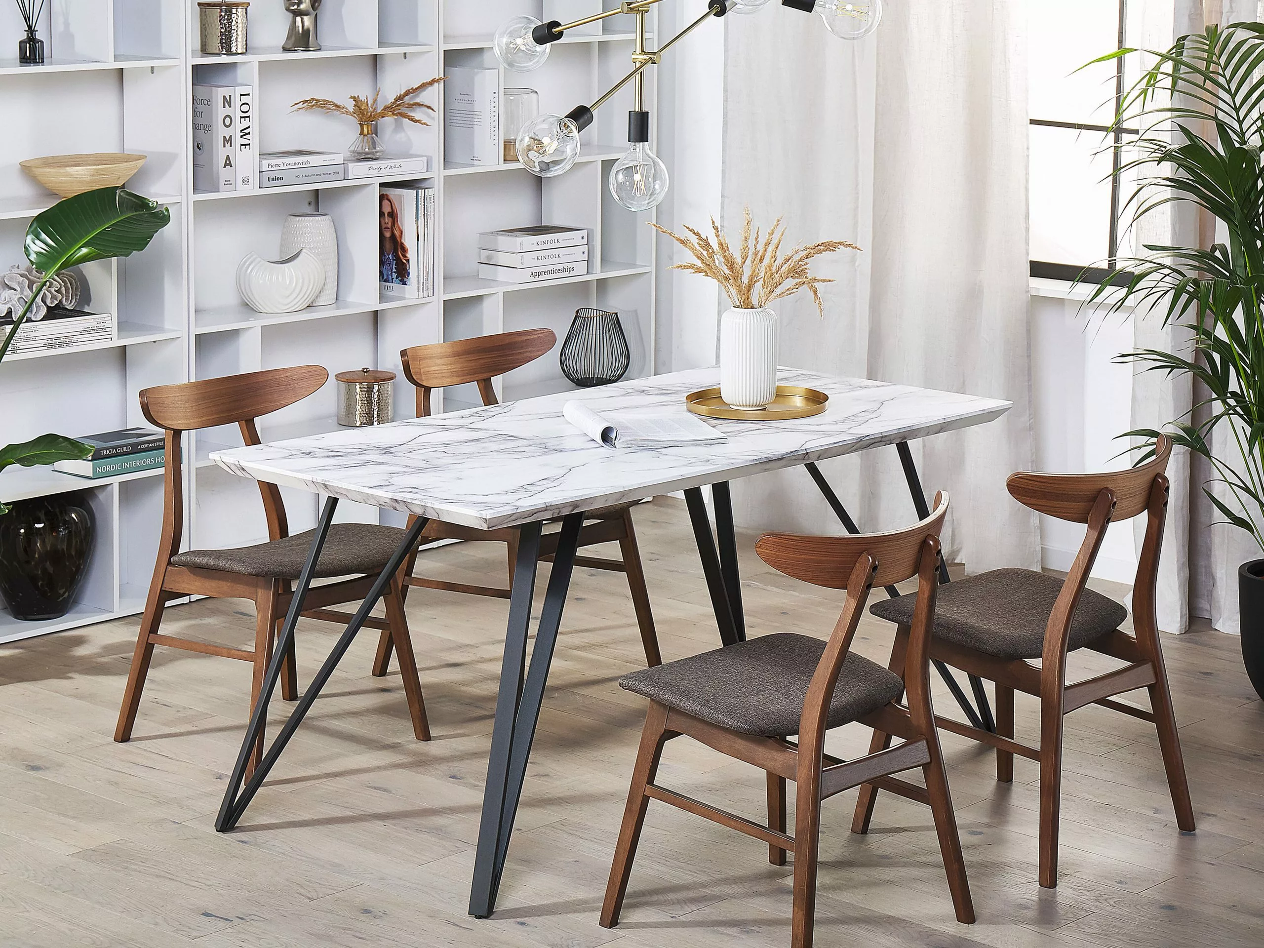 Beliani Eettafel Marmerlook Wit/zwart 150 X 80 Cm MOLDEN 4 Beliani Eettafel Marmerlook Wit/zwart 150 X 80 Cm MOLDEN - Afbeelding 2