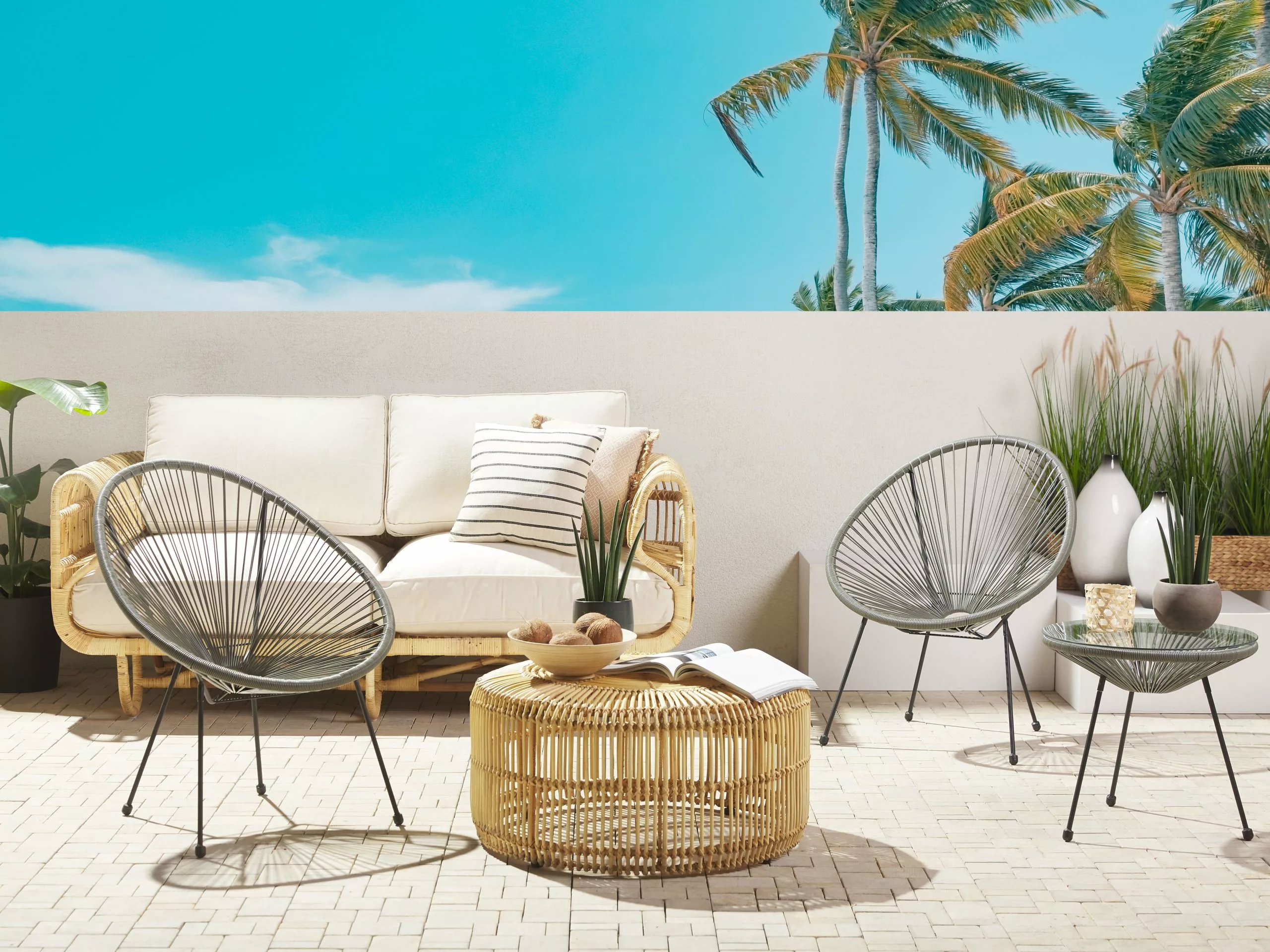 Beliani Balkonset Rotan Donkergrijs ACAPULCO II 4 Beliani Balkonset Rotan Donkergrijs ACAPULCO II - Afbeelding 2