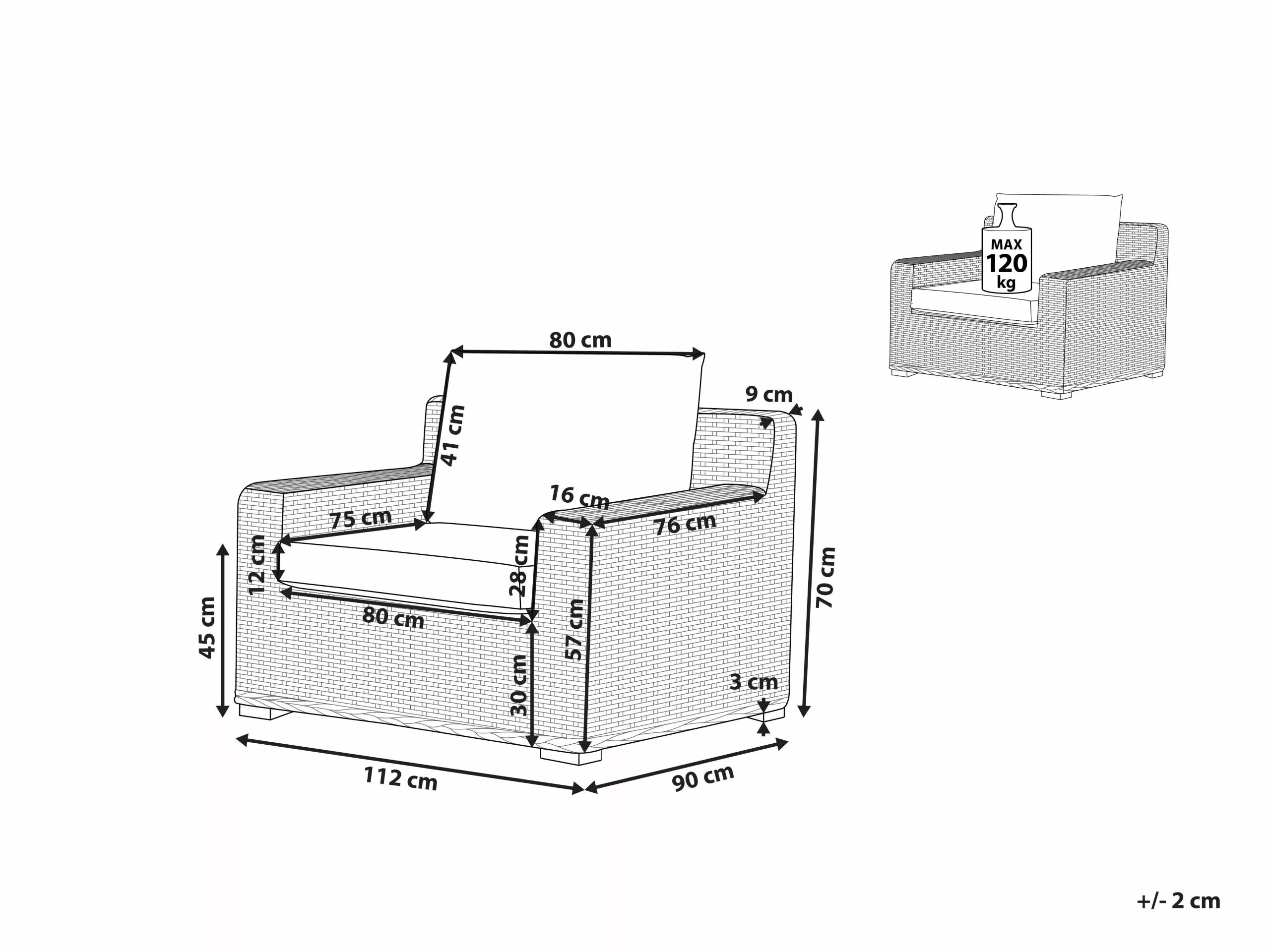 Beliani Tuinstoel Rotan Natuurlijk/crèmewit ARDEA - Afbeelding 10