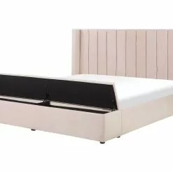 Beliani Bed Met Opbergruimte Fluweel Pastelroze In Diverse Formaten NOYERS