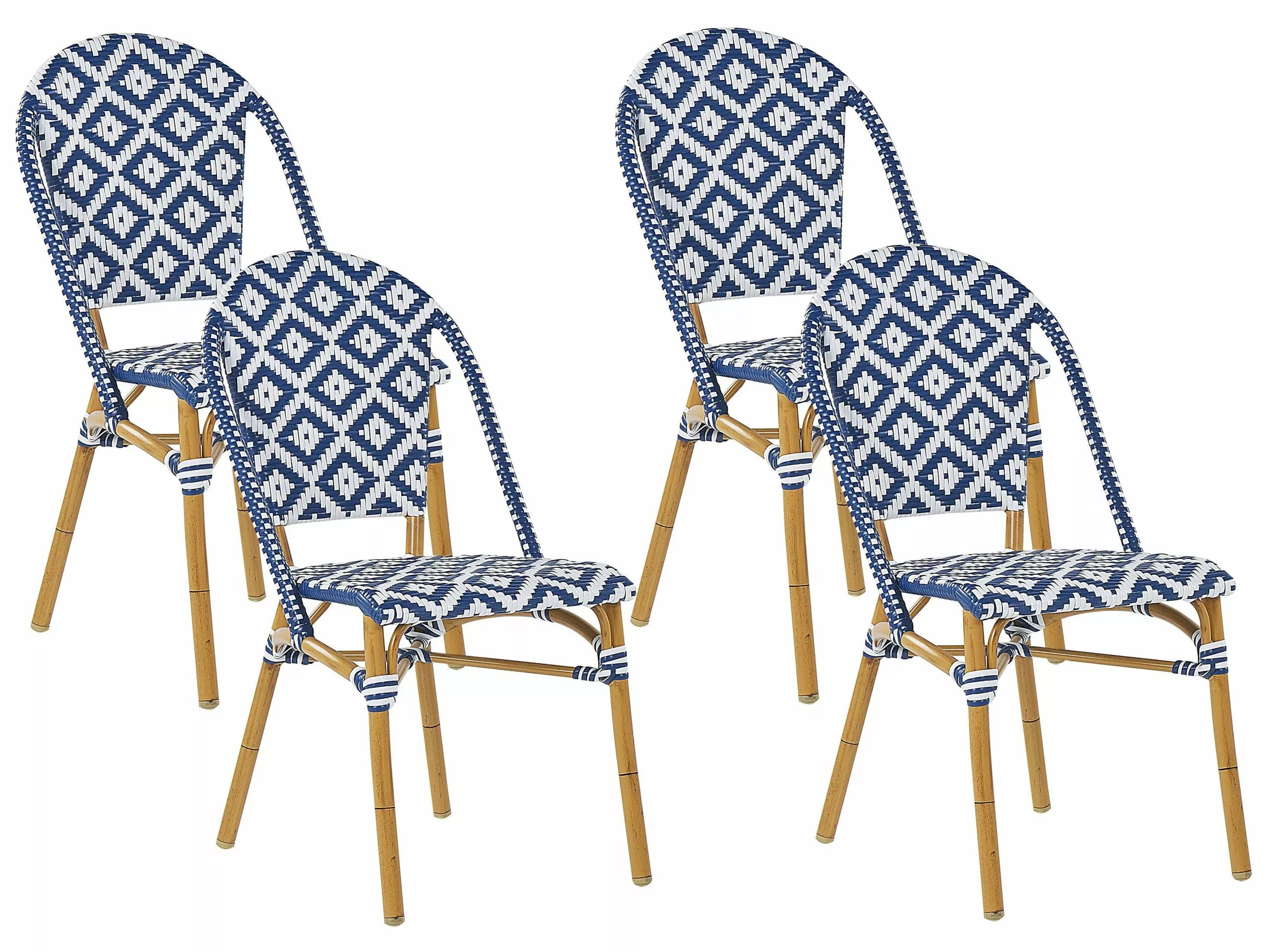 Beliani Tuinstoel Set Van 4 Rotan Blauw/wit RIFREDDO 3 Beliani Tuinstoel Set Van 4 Rotan Blauw/wit RIFREDDO