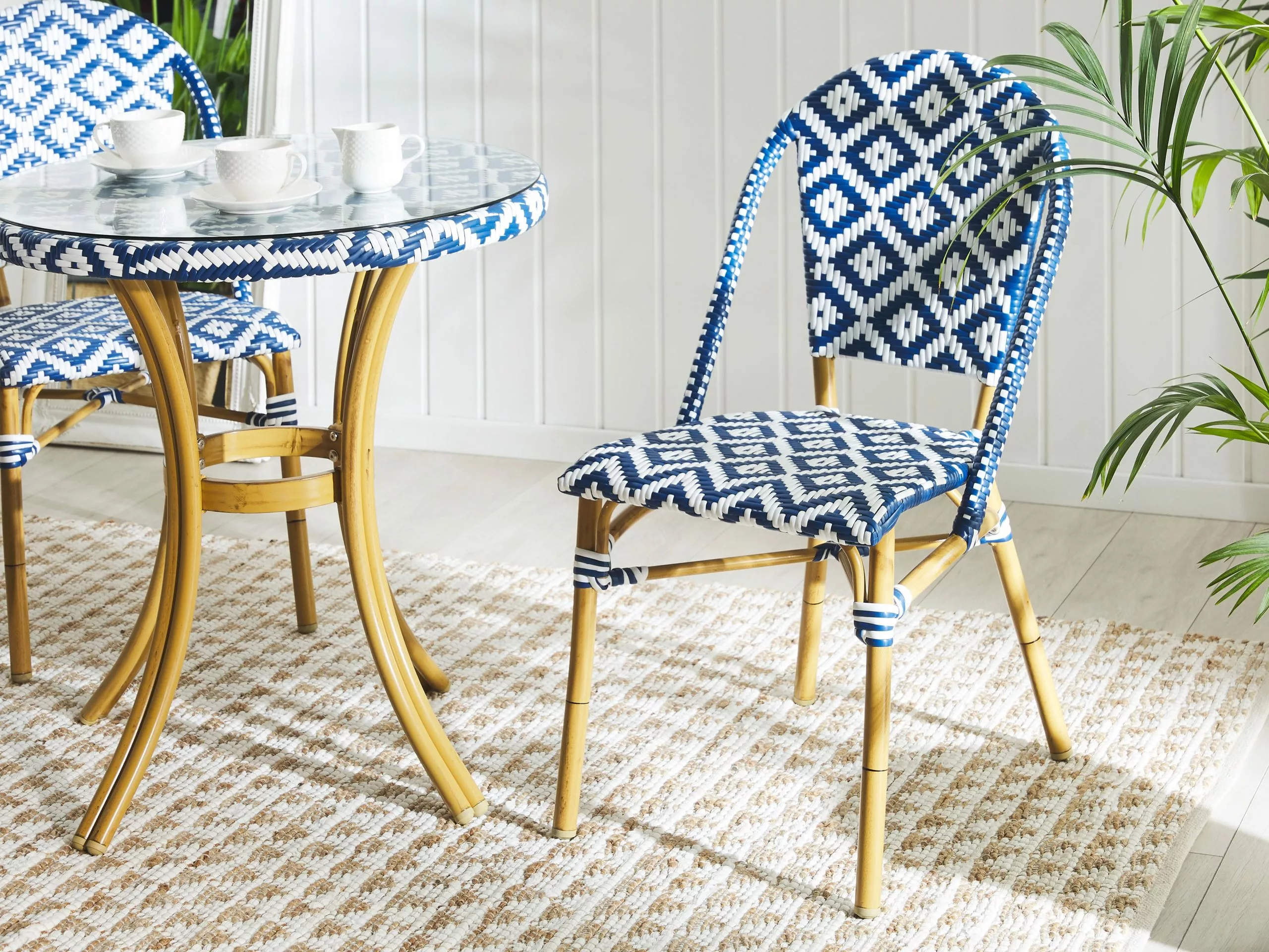 Beliani Tuinstoel Set Van 4 Rotan Blauw/wit RIFREDDO 8 Beliani Tuinstoel Set Van 4 Rotan Blauw/wit RIFREDDO - Afbeelding 6