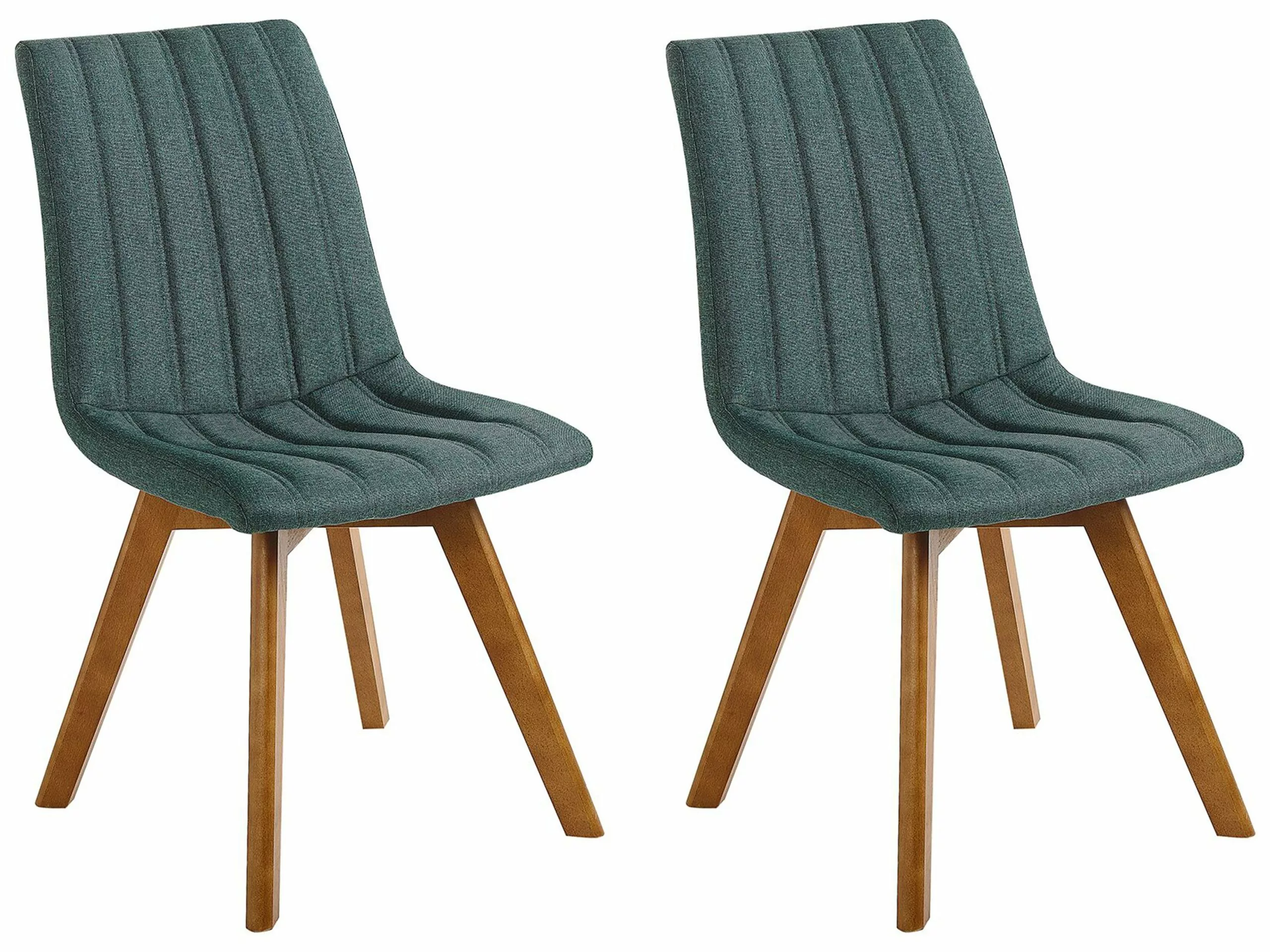Beliani Eetkamerstoel Set Van 2 Stof Groen CALGARY