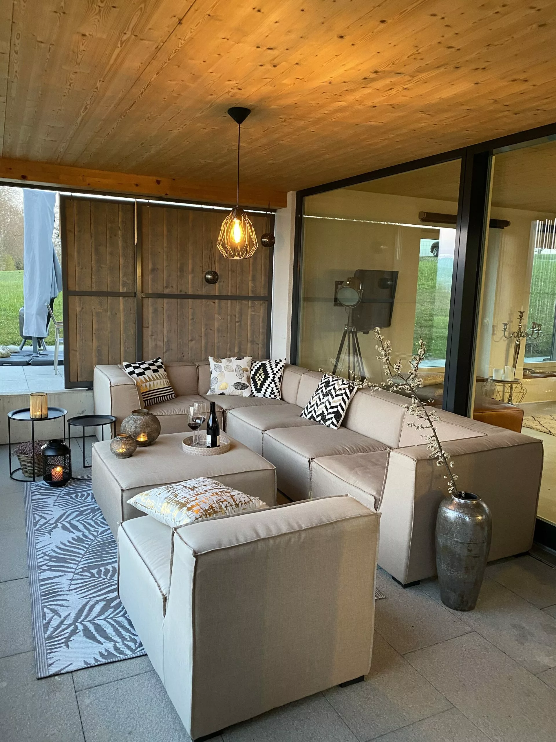 Beliani Loungeset 7-zits Rotan Beige Rechtszijdig AREZZO - Afbeelding 3