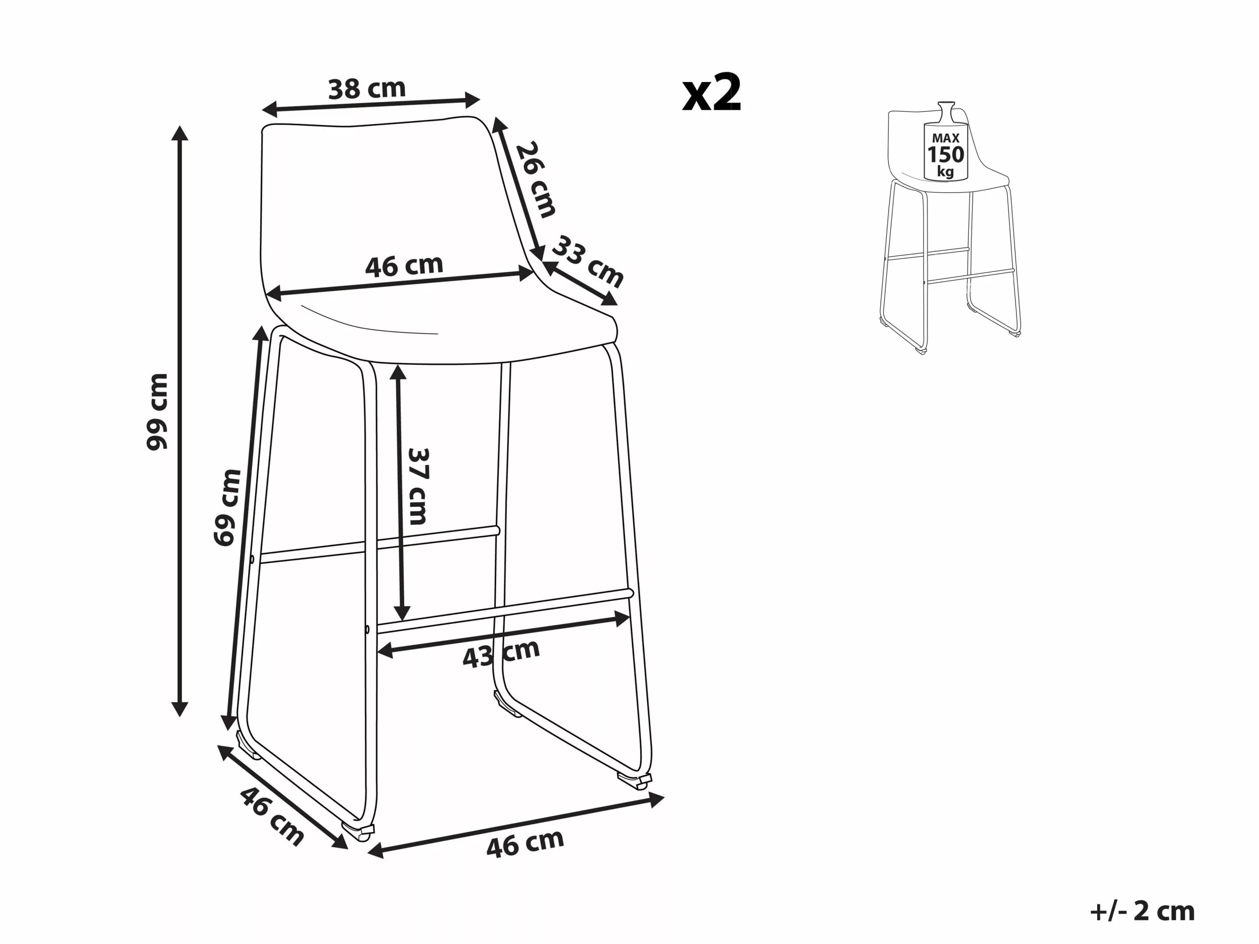 Beliani Barkurk Set Van 2 Stof Blauw FRANKS 12 Beliani Barkurk Set Van 2 Stof Blauw FRANKS - Afbeelding 10