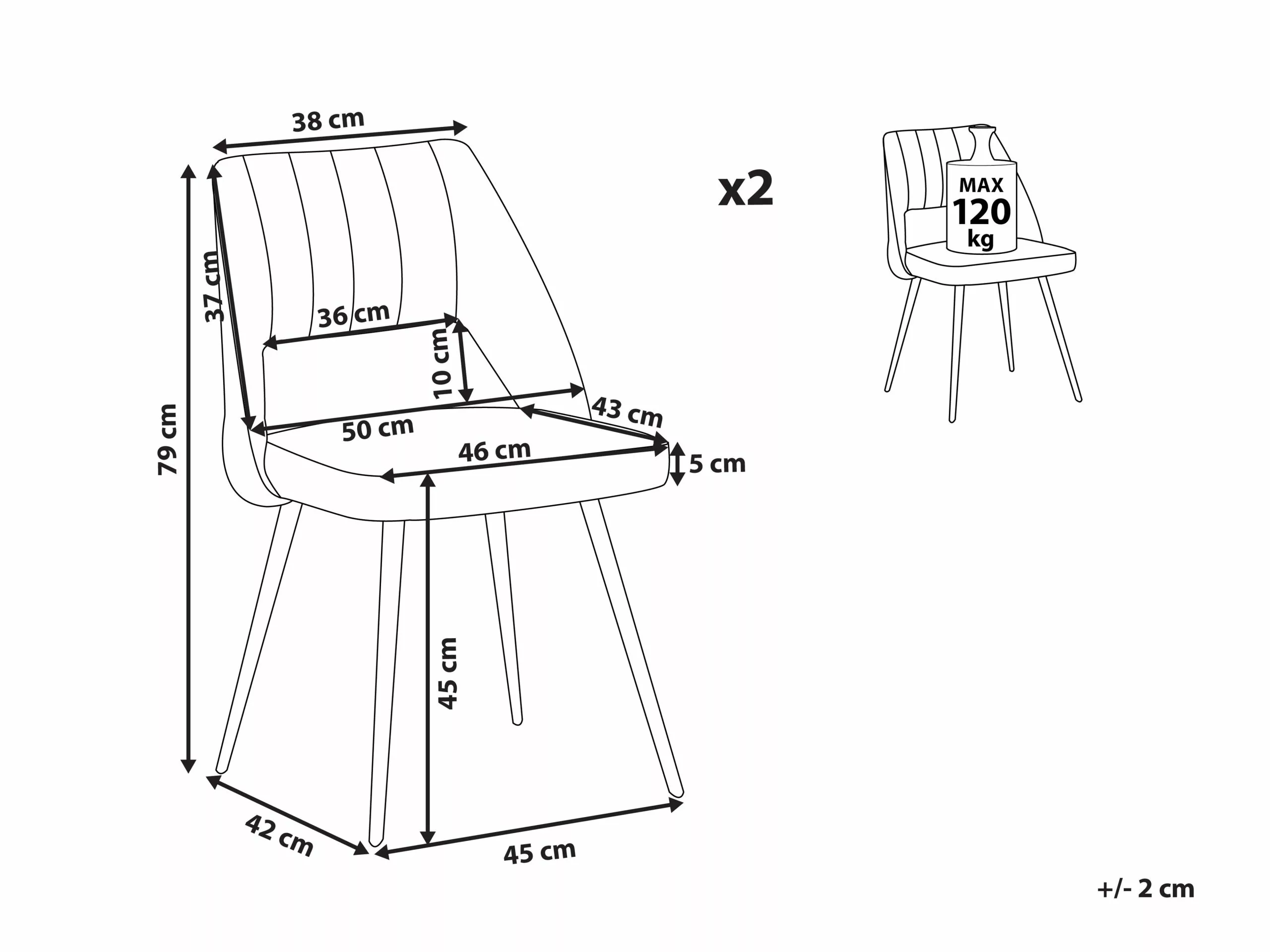 Beliani Eetkamerstoel Set Van 2 Fluweel Grijs ANSLEY - Afbeelding 9