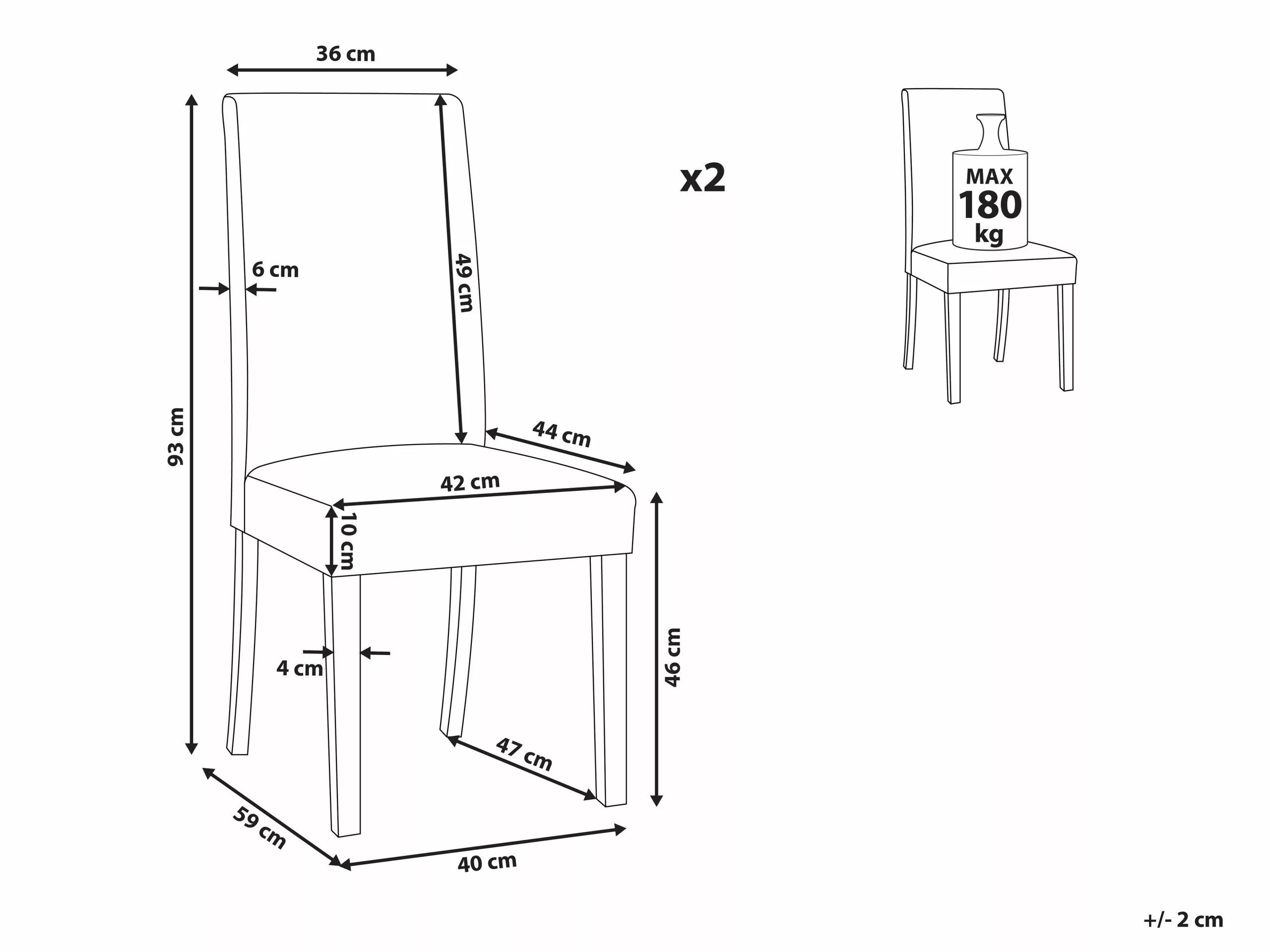 Beliani Eetkamerstoel Set Van 2 Stof Bruin BROADWAY - Afbeelding 10