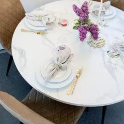 Beliani Eettafel Marmerlook/zwart ⌀ 120 Cm ODEON -Exporteren Stoelen Winkel undef src sa picid 805438 type whitesh image