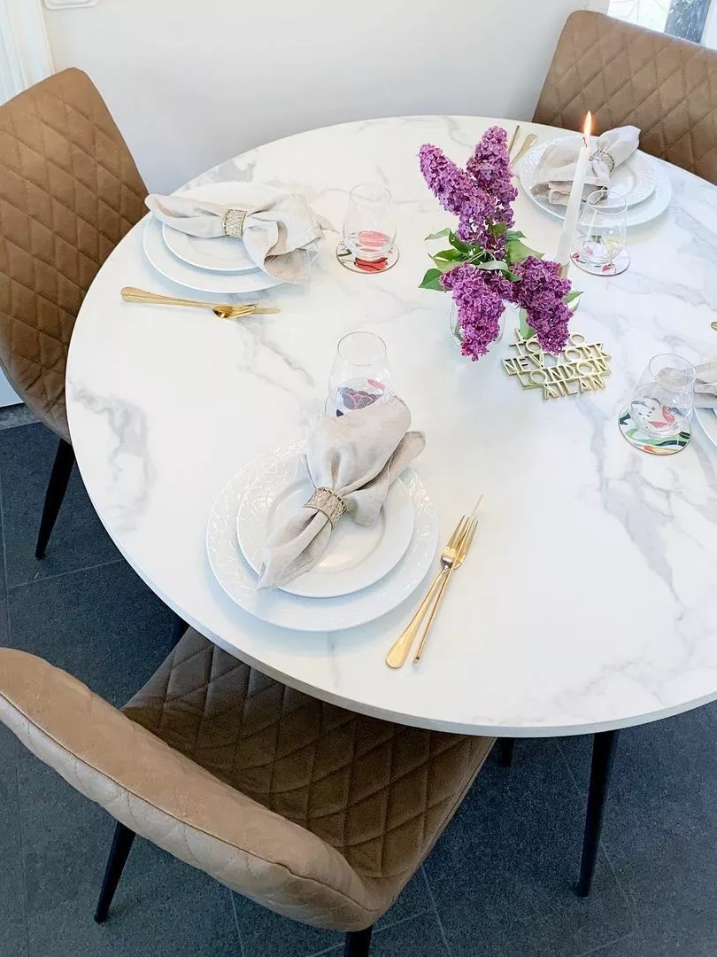 Beliani Eettafel Marmerlook/zwart ⌀ 120 Cm ODEON - Afbeelding 3