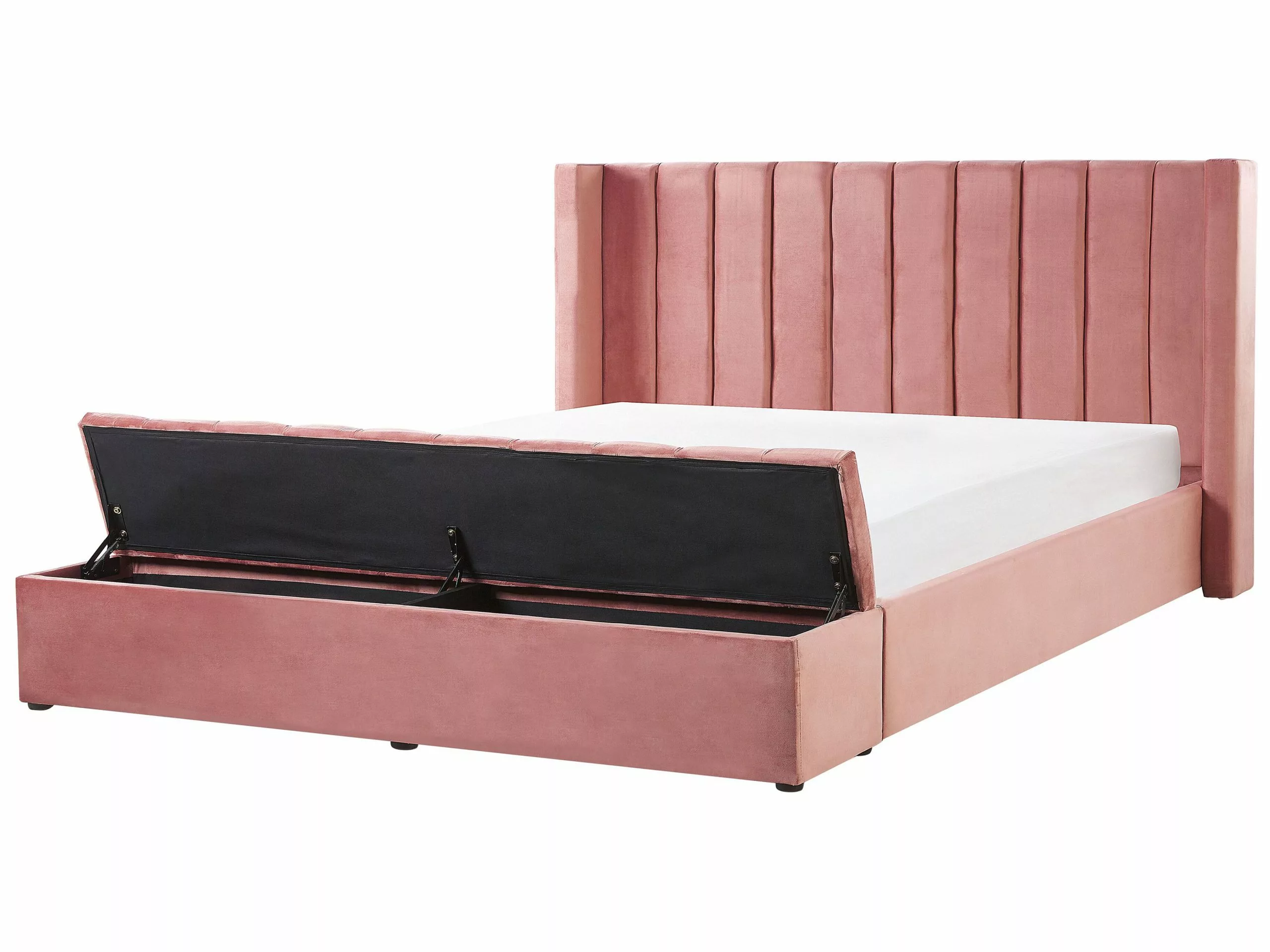 Beliani Bed Fluweel Roze Met Opbergruimte In Diverse Formaten NOYERS