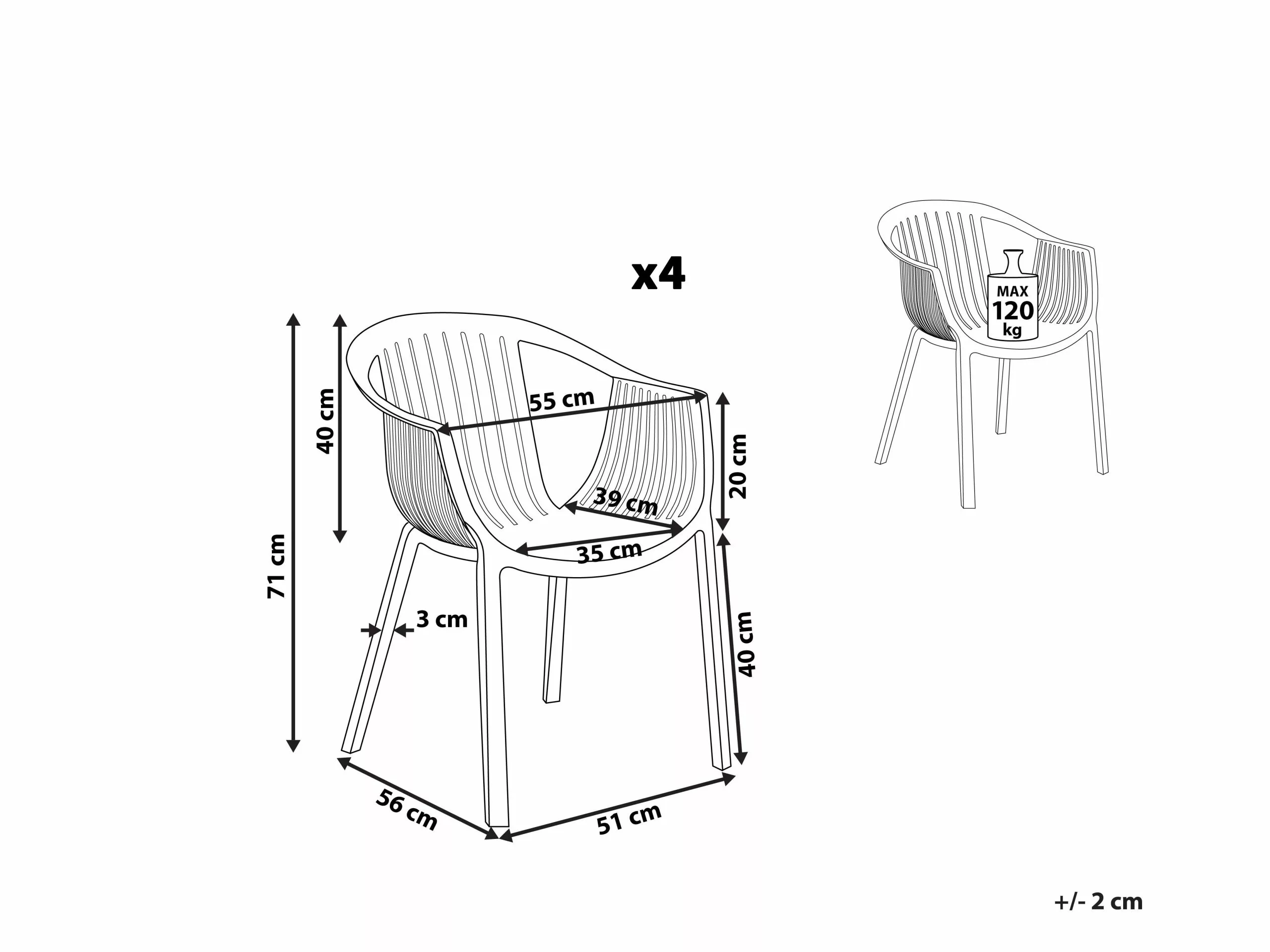 Beliani Tuinstoel Set Van 4 Kunststof Zwart NAPOLI - Afbeelding 10