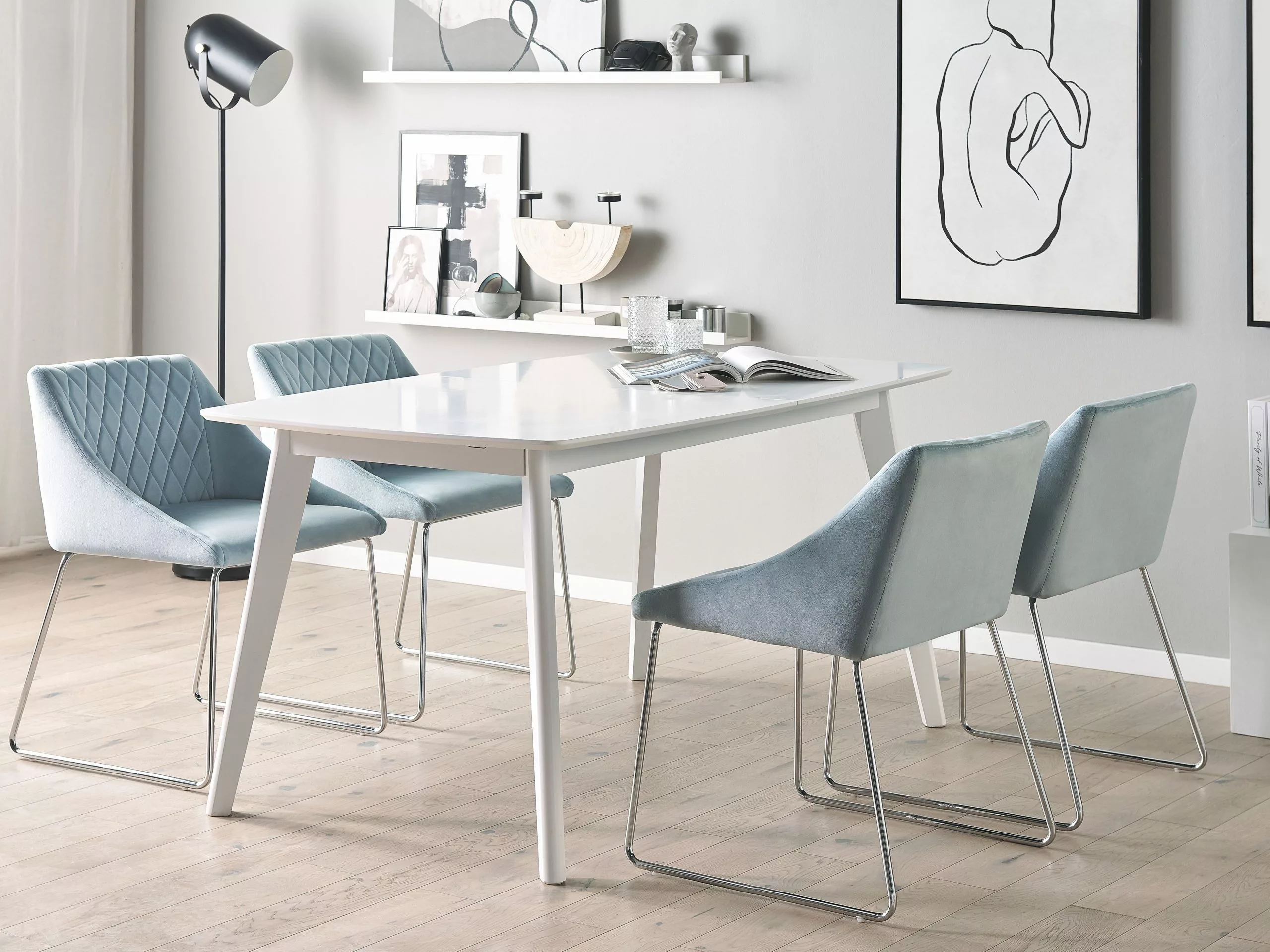 Beliani Eetkamerstoel Set Van 2 Fluweel Lichtblauw ARCATA - Afbeelding 2