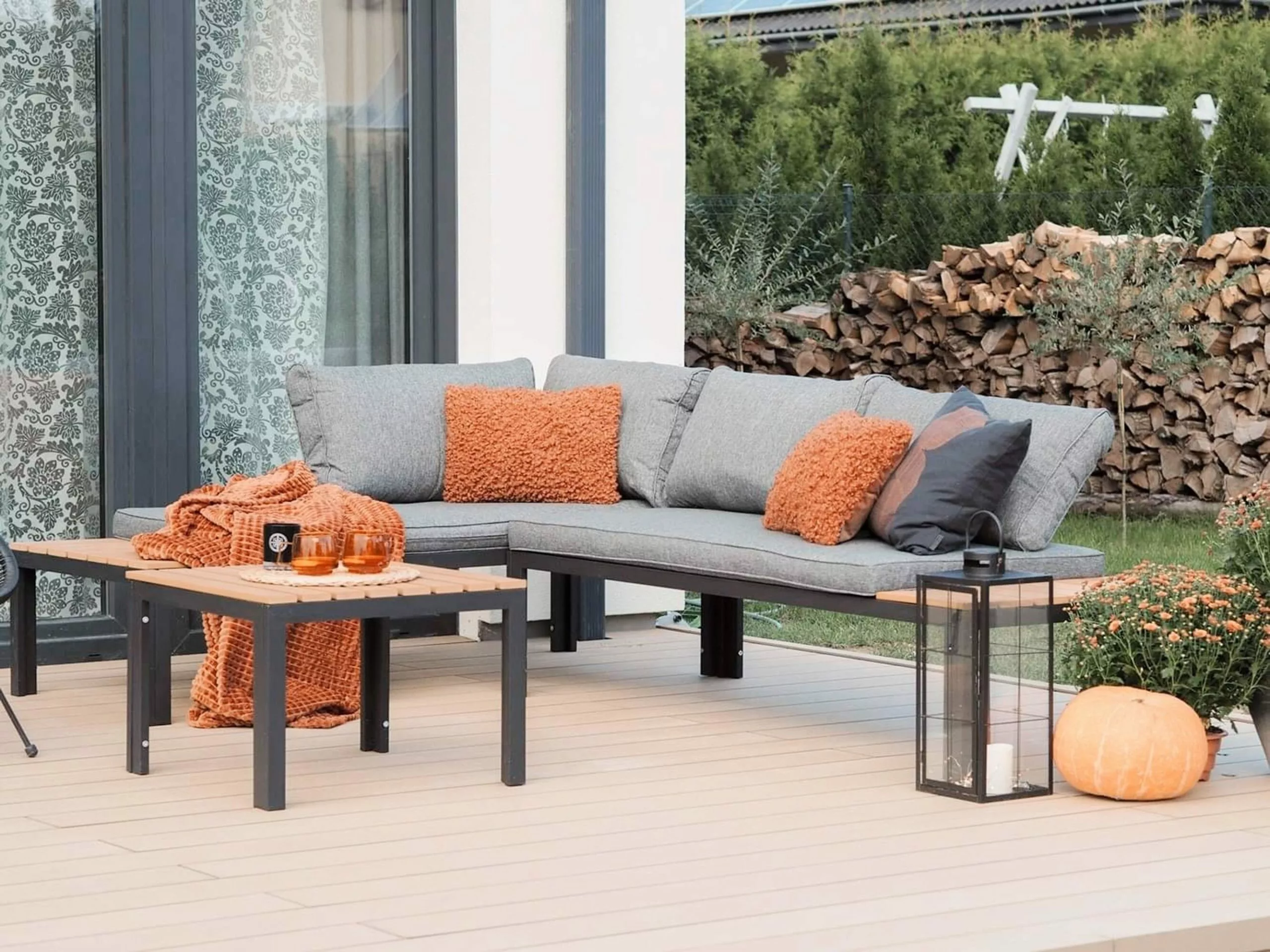 Beliani Loungeset 4-zits Aluminium Zwart/grijs PIENZA - Afbeelding 3