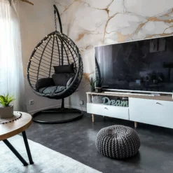 Beliani Hangstoel Met Standaard Rotan Zwart TOLLO -Exporteren Stoelen Winkel undef src sa picid 818823 type whitesh image scaled