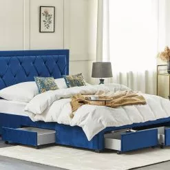 Beliani Gestoffeerd Bed Fluweel Marineblauw Met Opbergdoos 160 X 200 Cm LIEVIN -Exporteren Stoelen Winkel undef src sa picid 821228 type color image scaled