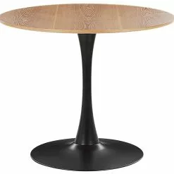 Beliani Eettafel Licht Hout Met Zwart ⌀ 90 Cm BOCA