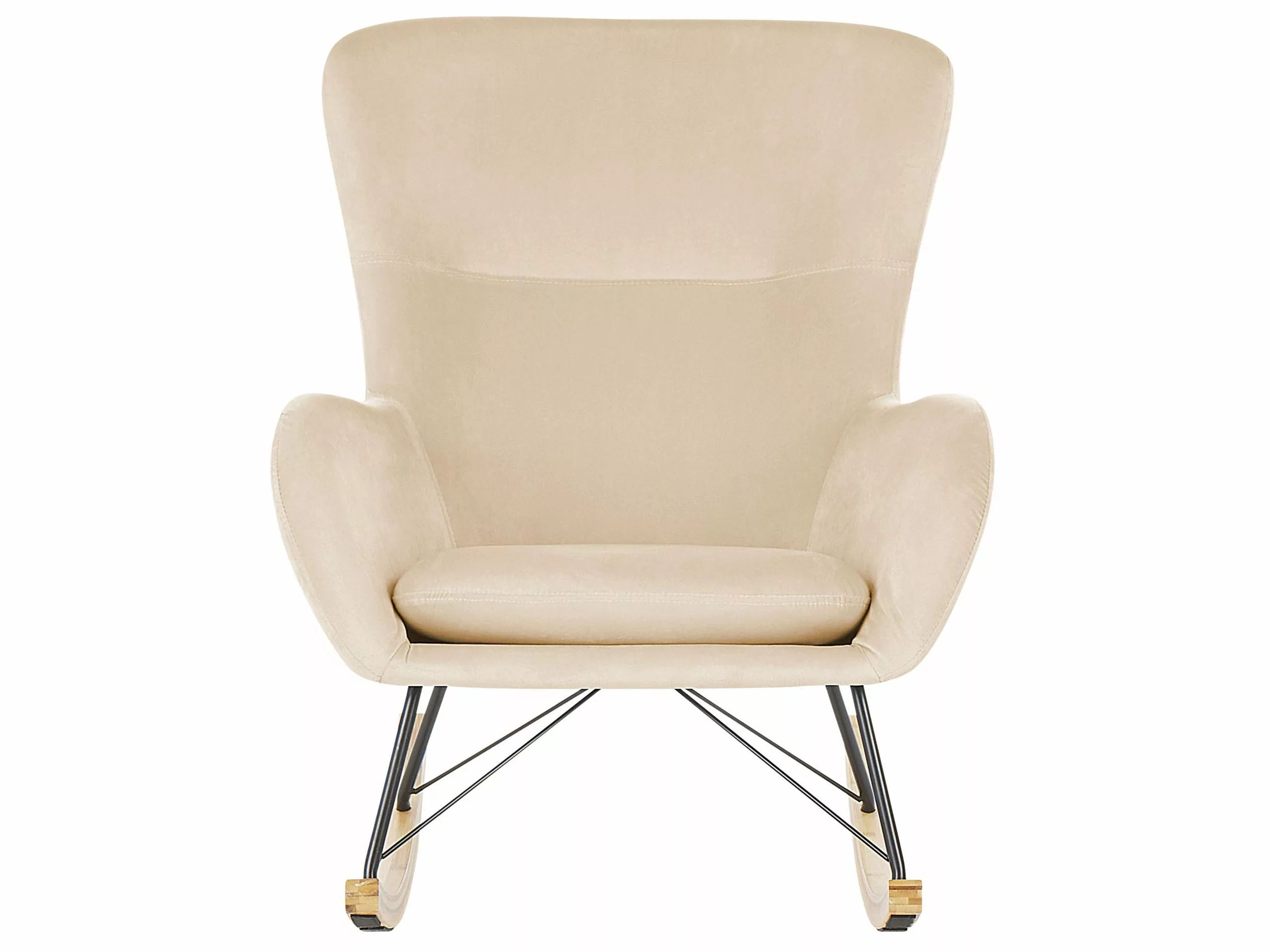 Beliani Schommelstoel Fluweel Beige ELLAN 5 Beliani Schommelstoel Fluweel Beige ELLAN - Afbeelding 3