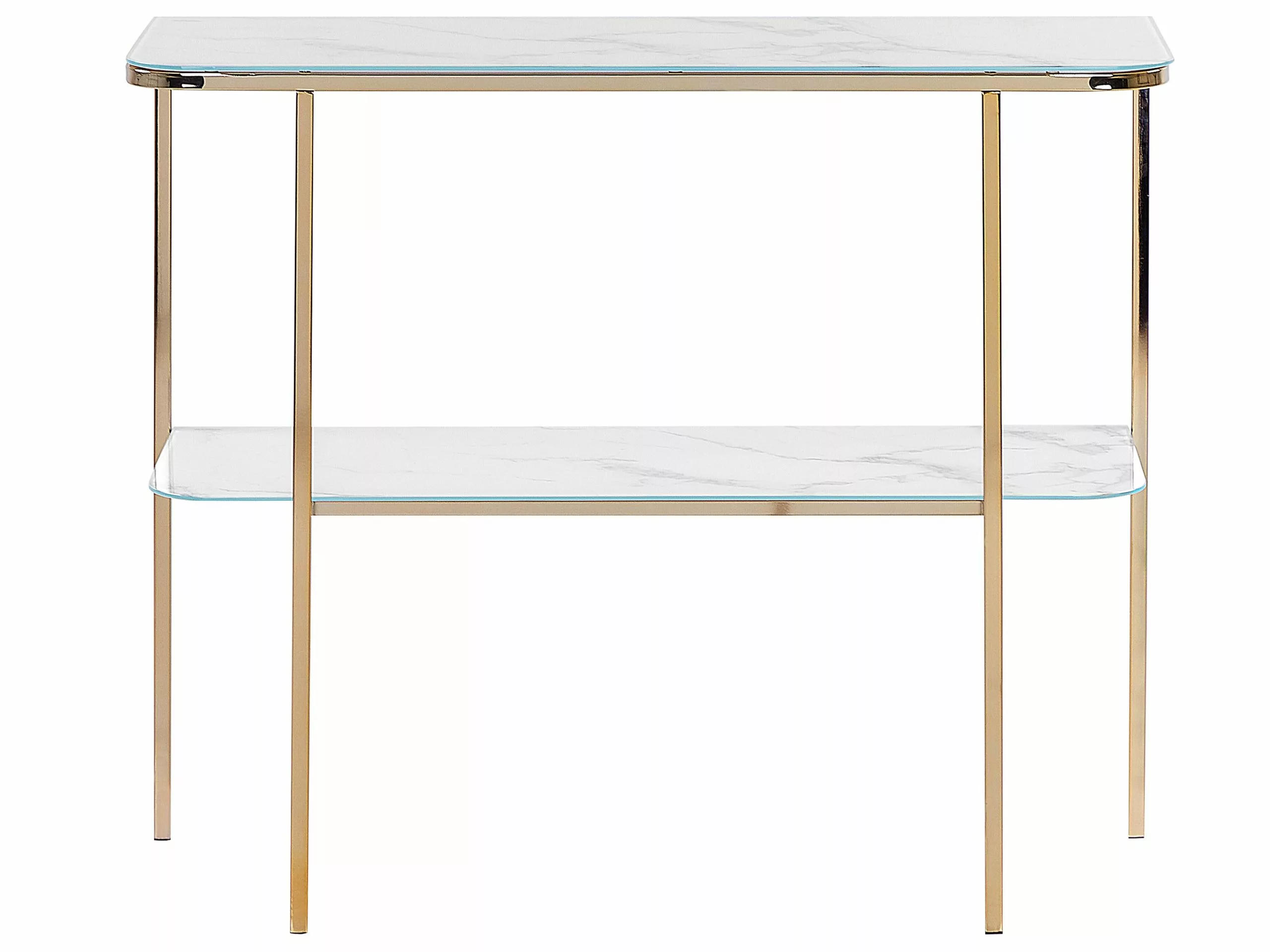 Beliani Consoletafel Marmerlook Wit/goud CALVERT - Afbeelding 4