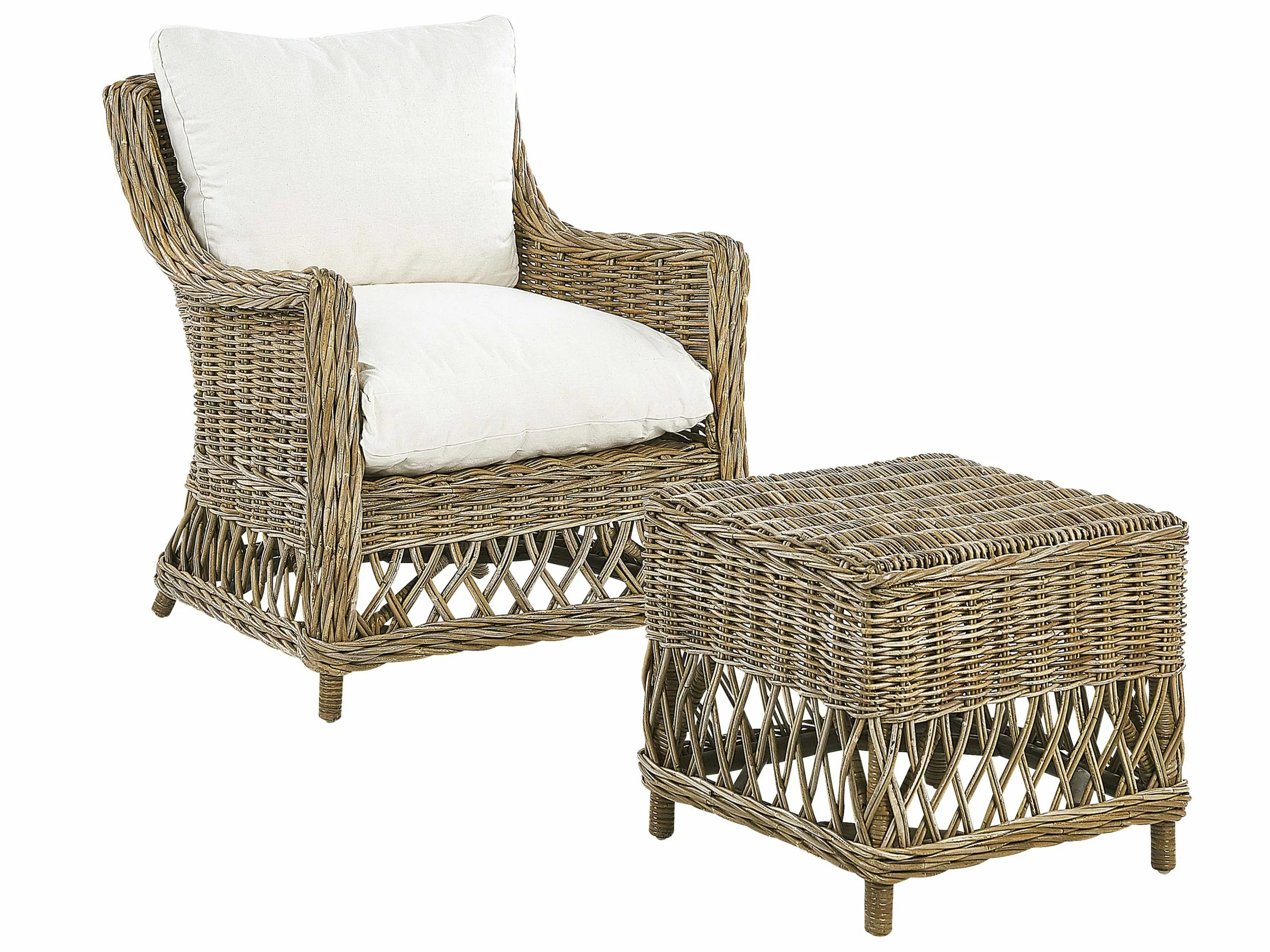 Beliani Tuinstoel Met Voetenbank Set Van 2 Rotan Naturel RIBOLLA - Afbeelding 4