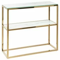 Beliani Consoletafel Marmerlook Wit/goud AZUSA