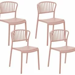 Beliani Eetkamerstoel Set Van 4 Kunststof Roze GELA