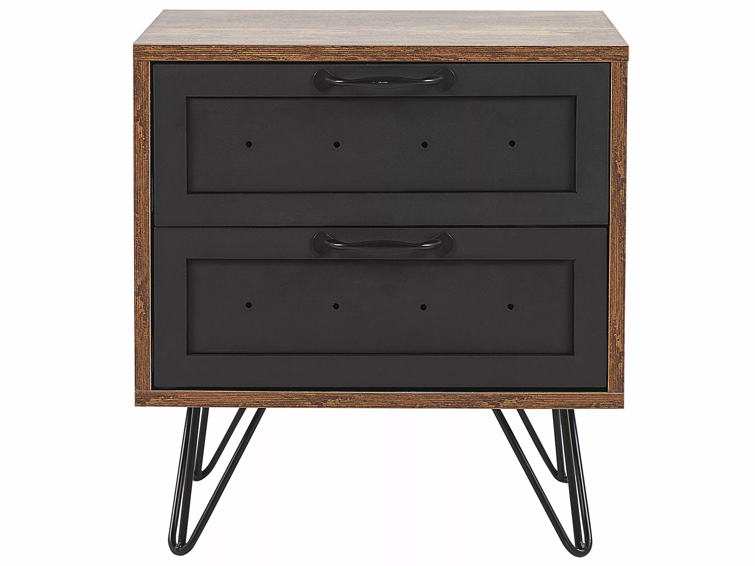 Beliani Nachtkastje Met 2 Lades Donker Hout Met Zwart ARKAN - Afbeelding 6