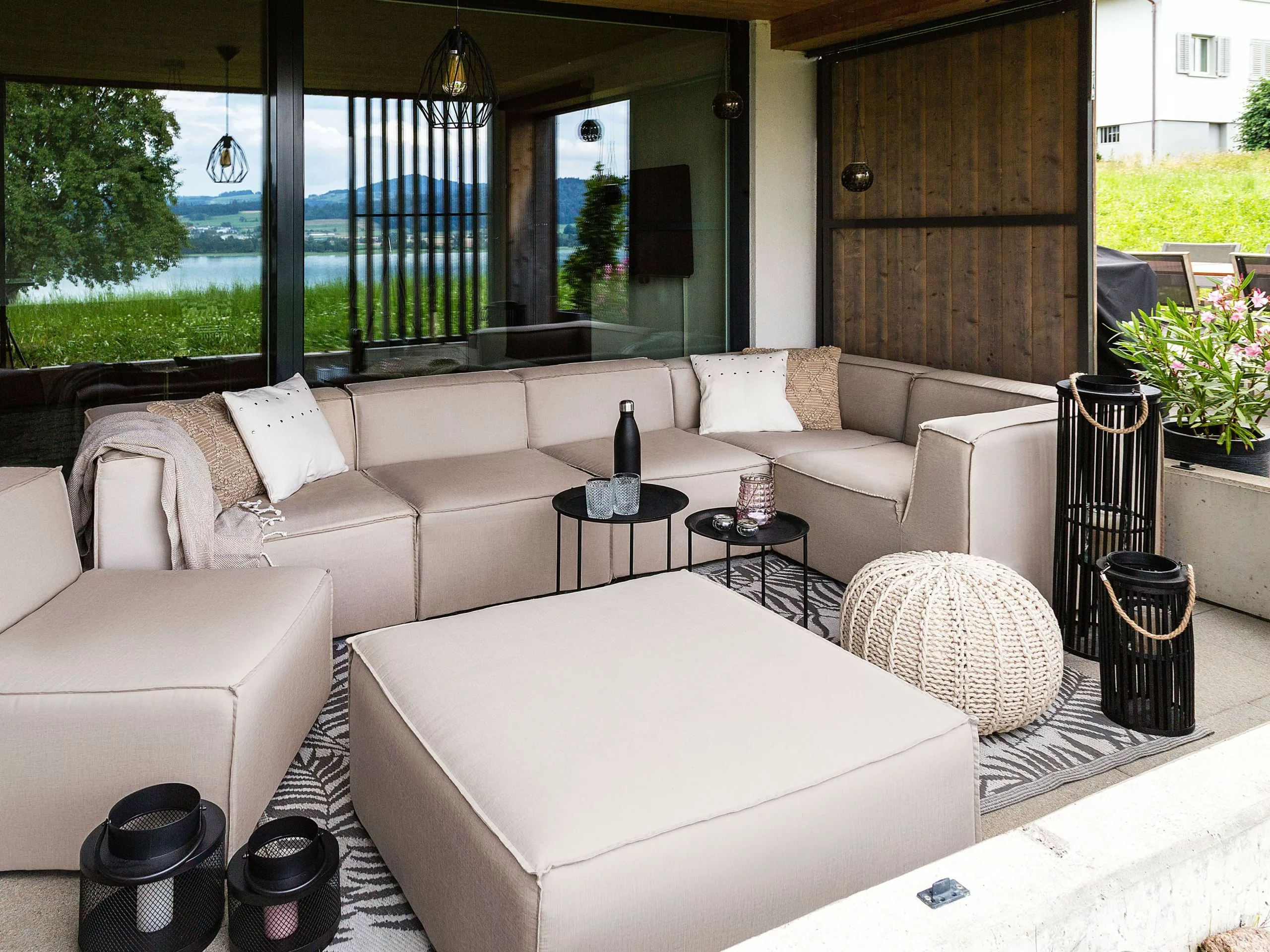 Beliani Loungeset 7-zits Rotan Beige Rechtszijdig AREZZO - Afbeelding 5