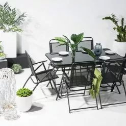 Beliani Tuintafel Glas/staal Zwart 140 X 80 LIVO -Exporteren Stoelen Winkel undef src sa picid 826869 type whitesh image scaled