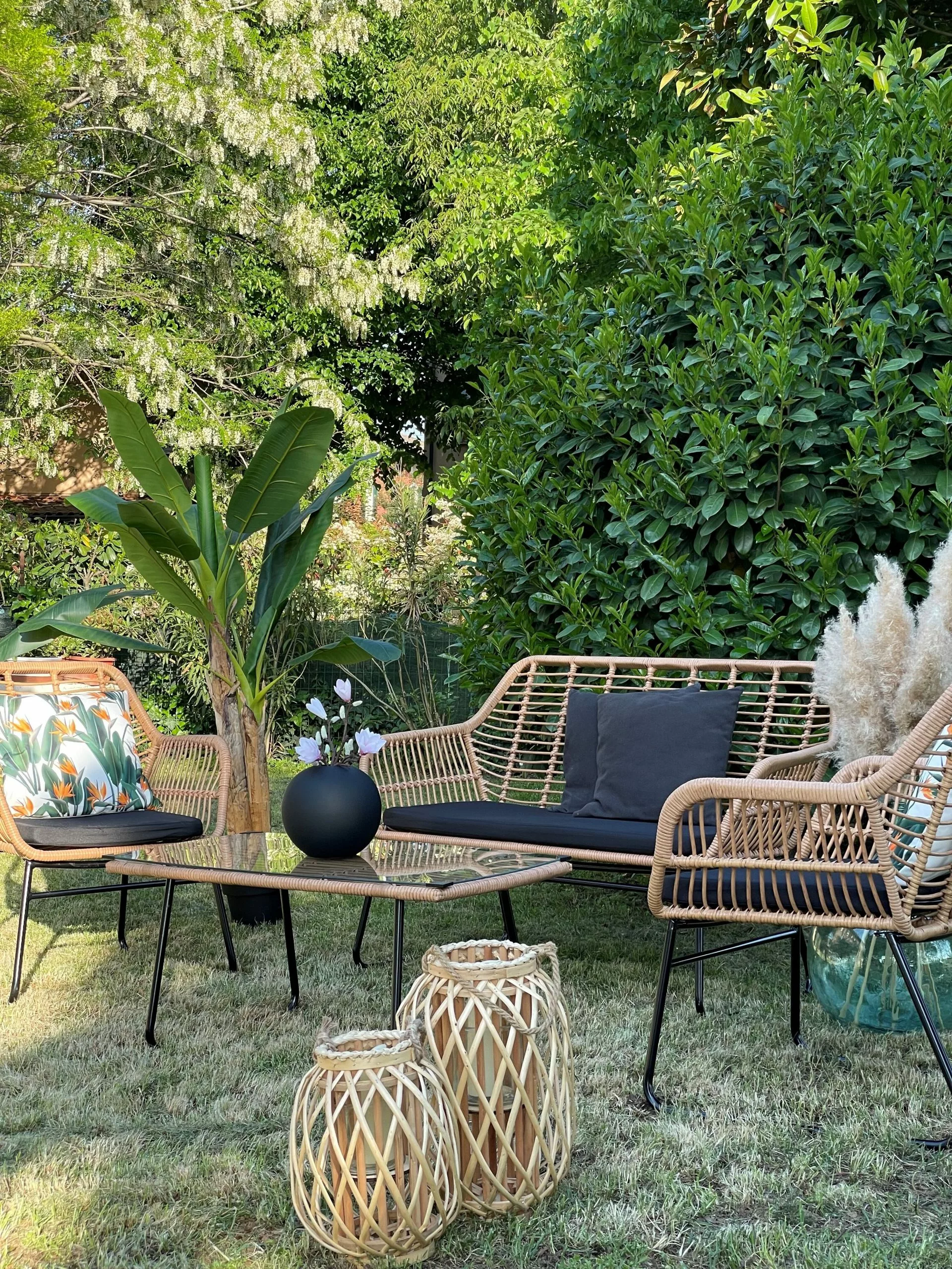 Beliani Loungeset 4-zits Rotan Beige/zwart MINORI - Afbeelding 9