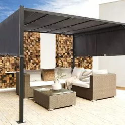 Beliani Pergola Met LED-verlichting Staal Donkergrijs 310 X 310 Cm PARGA -Exporteren Stoelen Winkel undef src sa picid 827679 type whitesh image scaled
