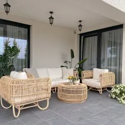 Beliani Loungeset 4-zits Rotan Natuurlijk/crèmewit DOLCEDO/LIMNI -Exporteren Stoelen Winkel undef src sa picid 828661 type whitesh image 1 scaled