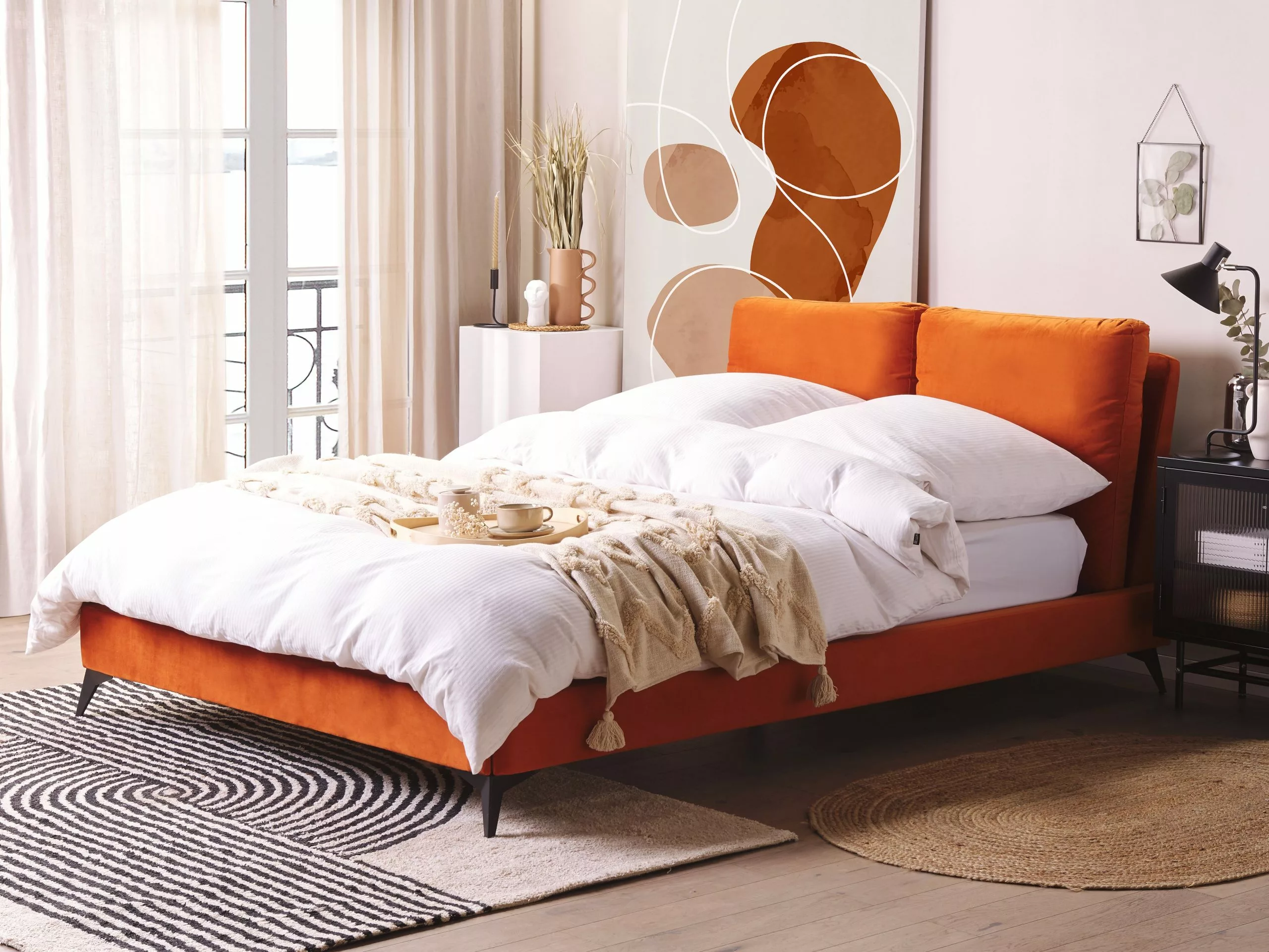 Beliani Bed Fluweel Oranje In Diverse Formaten MELLE - Afbeelding 2