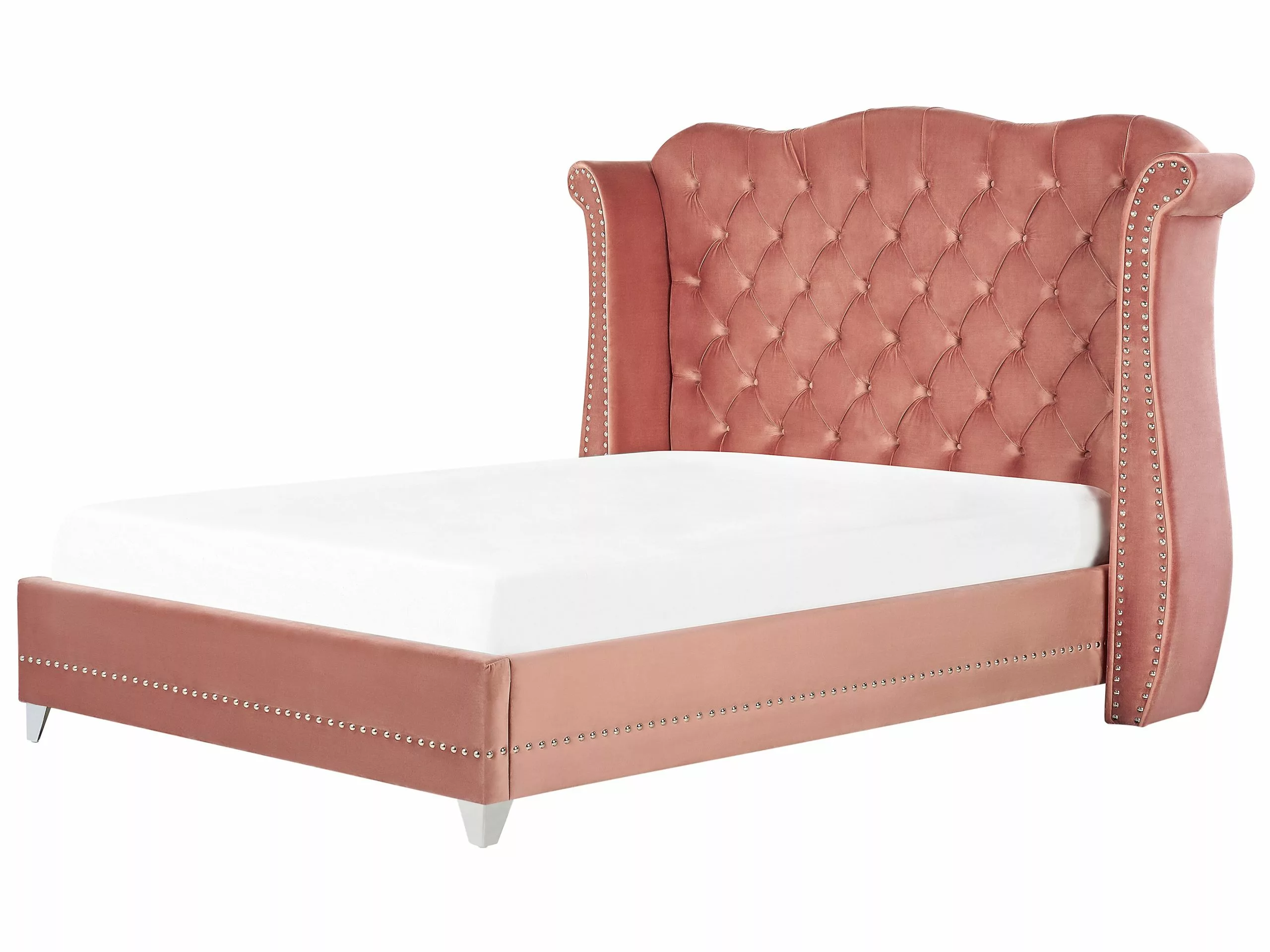 Beliani Bed Fluweel Roze In Diverse Formaten AYETTE