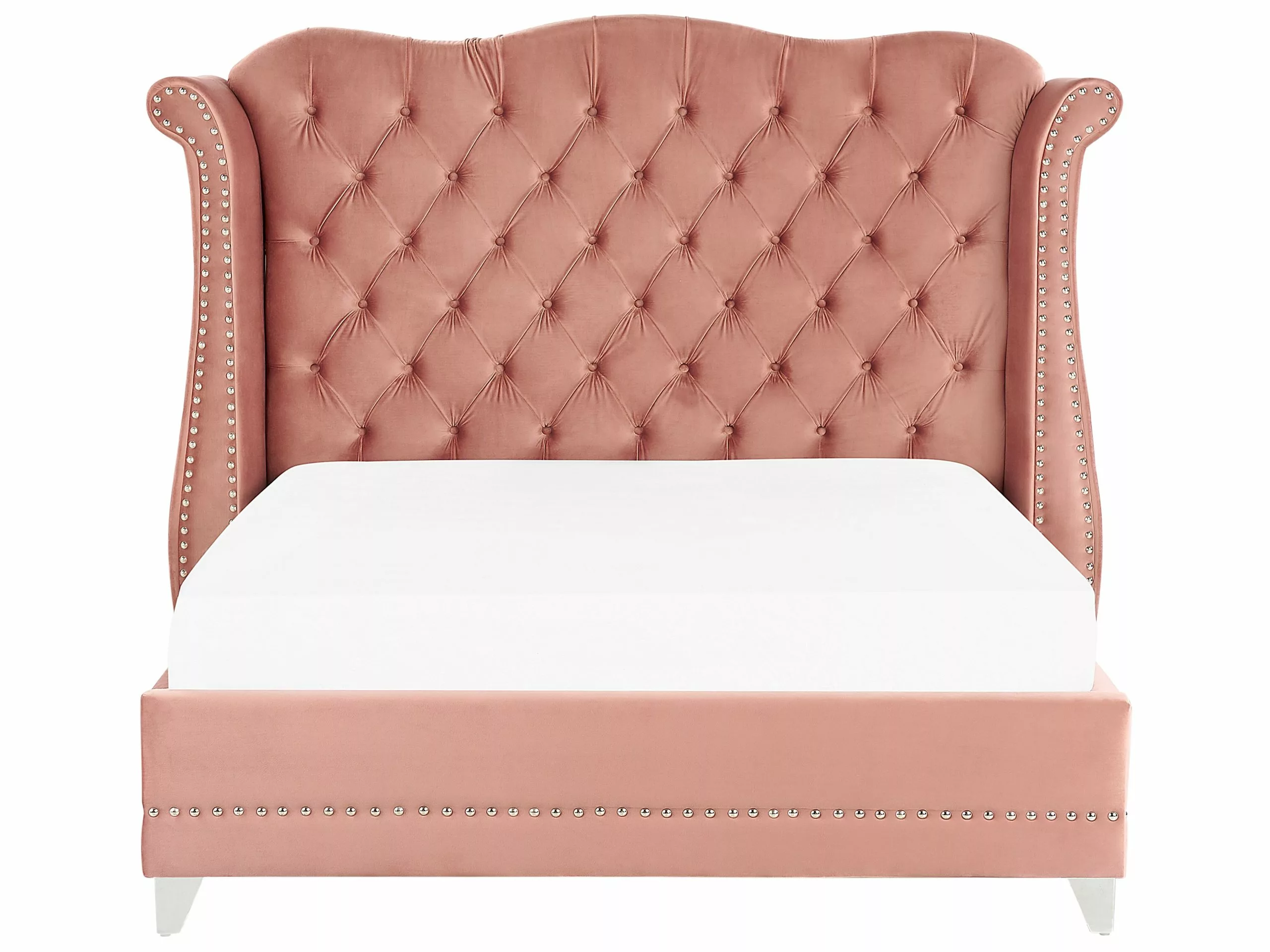 Beliani Bed Fluweel Roze In Diverse Formaten AYETTE - Afbeelding 3