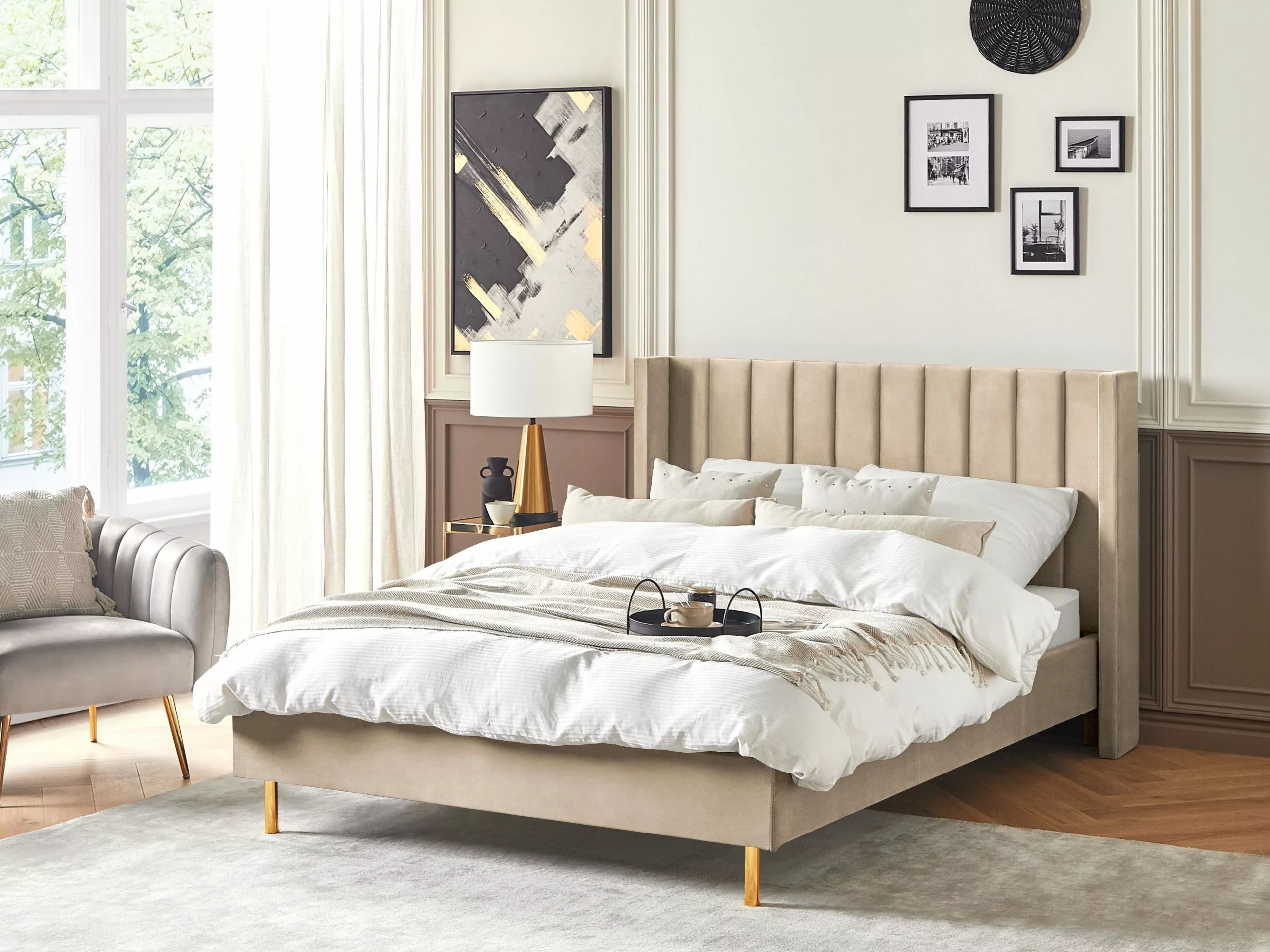 Beliani Bed Fluweel Beige In Diverse Formaten VILETTE 4 Beliani Bed Fluweel Beige In Diverse Formaten VILETTE - Afbeelding 2