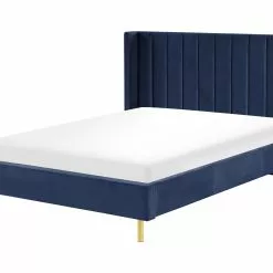 Beliani Bed Fluweel Blauw In Diverse Formaten VILLETTE