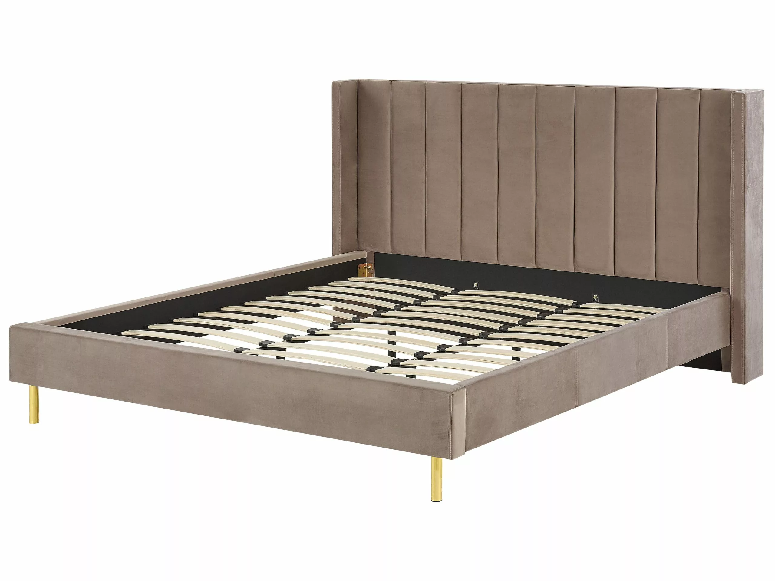 Beliani Bed Fluweel Taupe In Diverse Formaten VILLETTE - Afbeelding 5