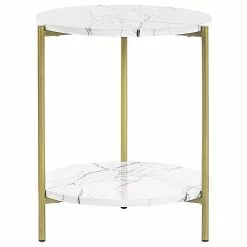Beliani Bijzettafel Marmereffect Wit Met Goud REVA