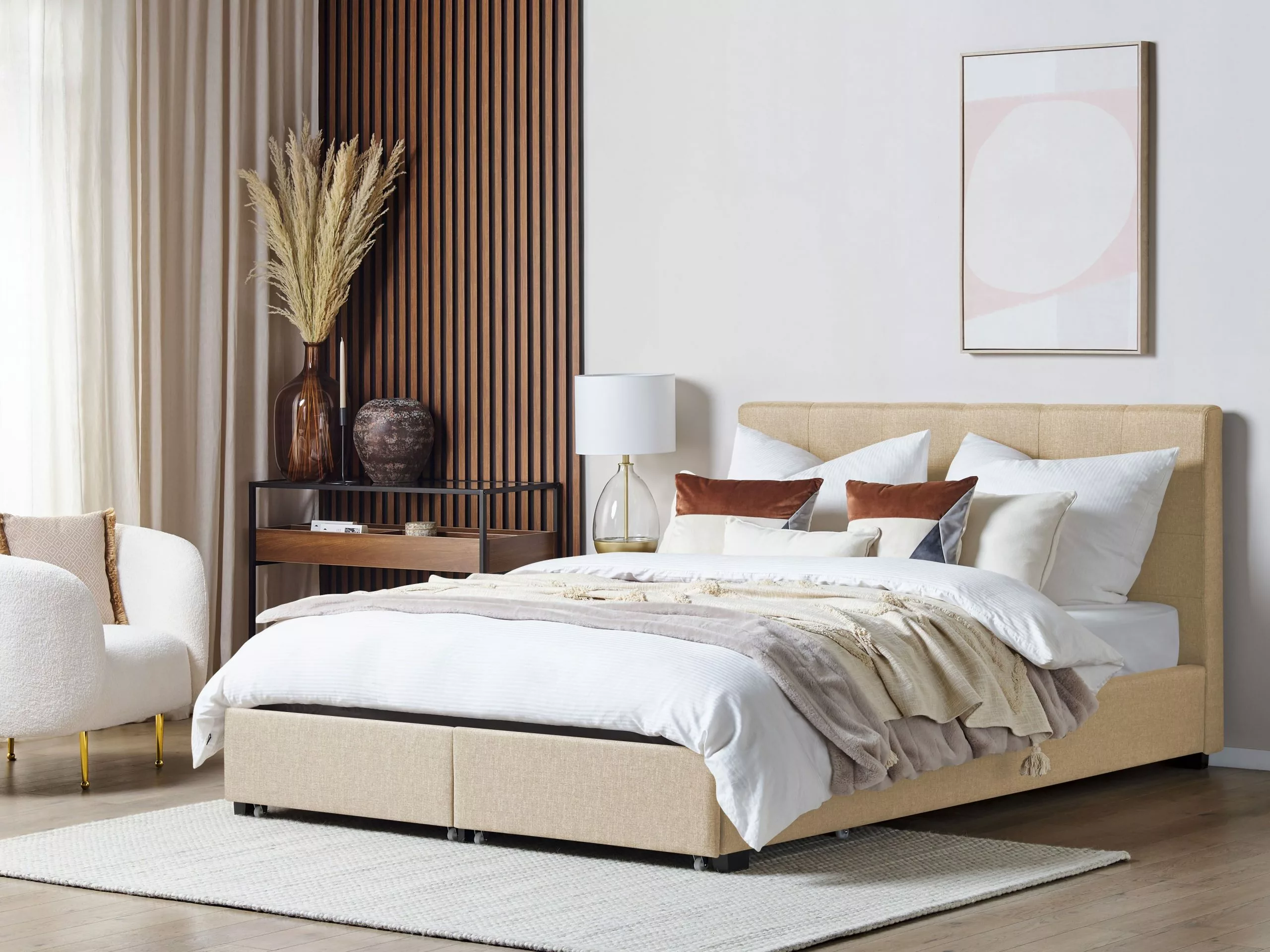 Beliani Bed Stof Beige Met Opbergruimte In Diverse Formaten LA ROCHELLE - Afbeelding 3