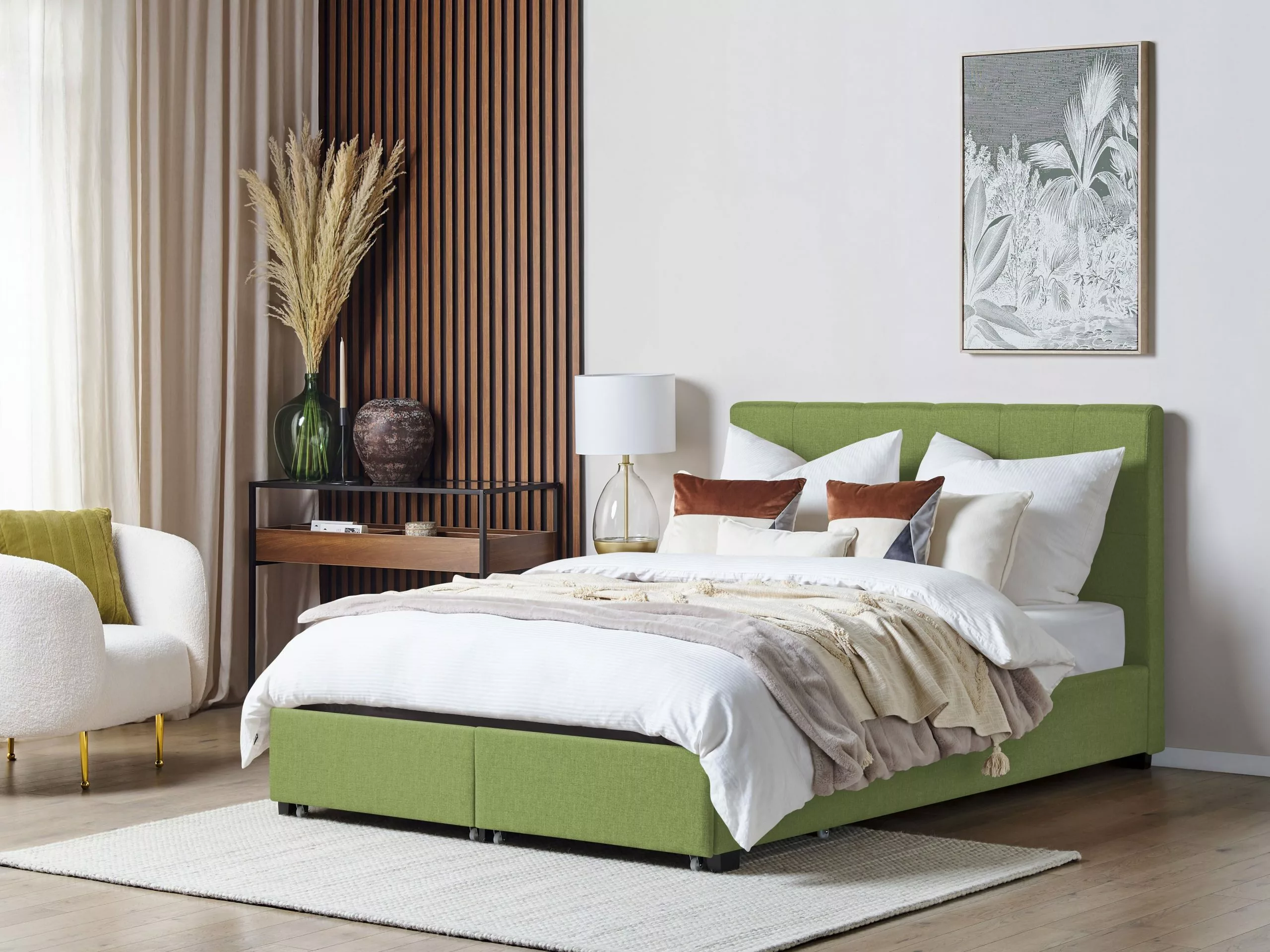 Beliani Bed Stof Groen Met Opbergruimte In Diverse Formaten LA ROCHELLE 5 Beliani Bed Stof Groen Met Opbergruimte In Diverse Formaten LA ROCHELLE - Afbeelding 3