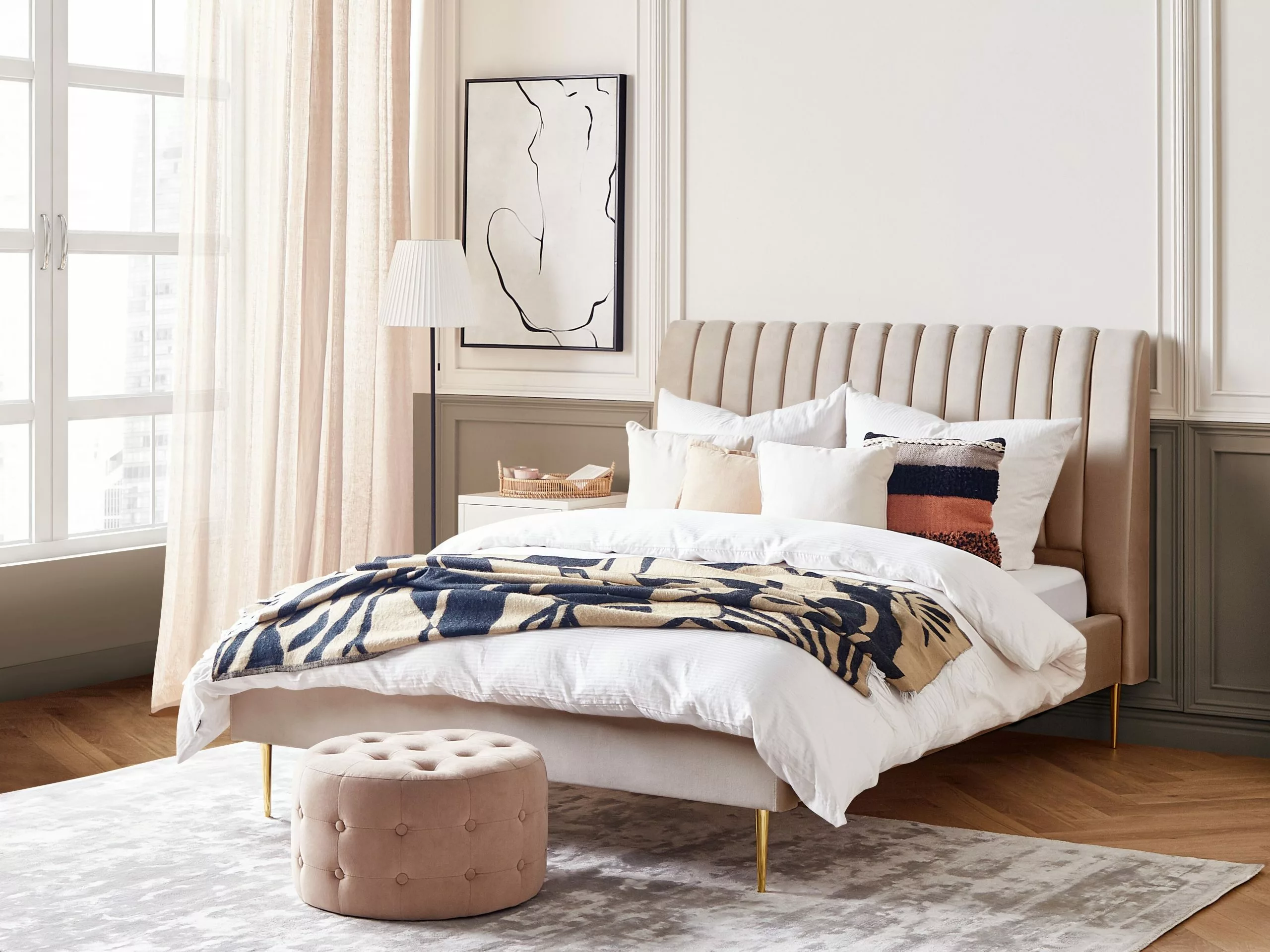 Beliani Bed Fluweel Beige In Diverse Formaten MARVILLE 4 Beliani Bed Fluweel Beige In Diverse Formaten MARVILLE - Afbeelding 2