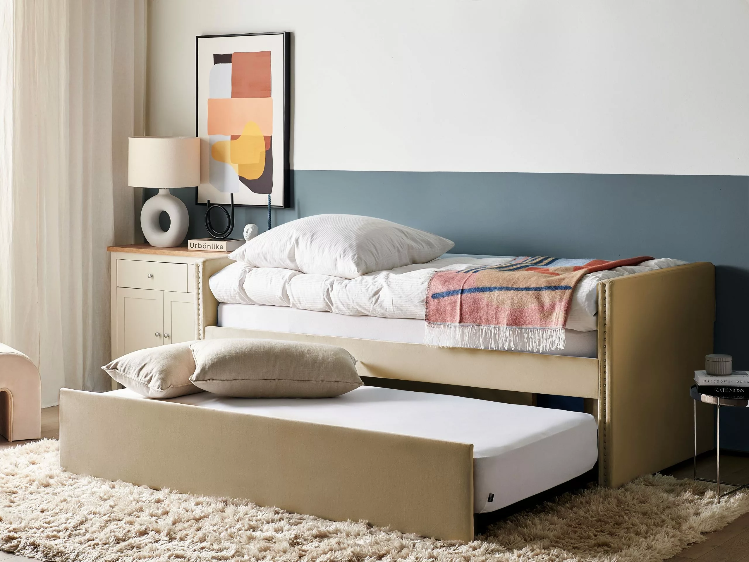 Beliani Slaapbank Fluweel 90 X 200 Cm Beige TORYES - Afbeelding 2