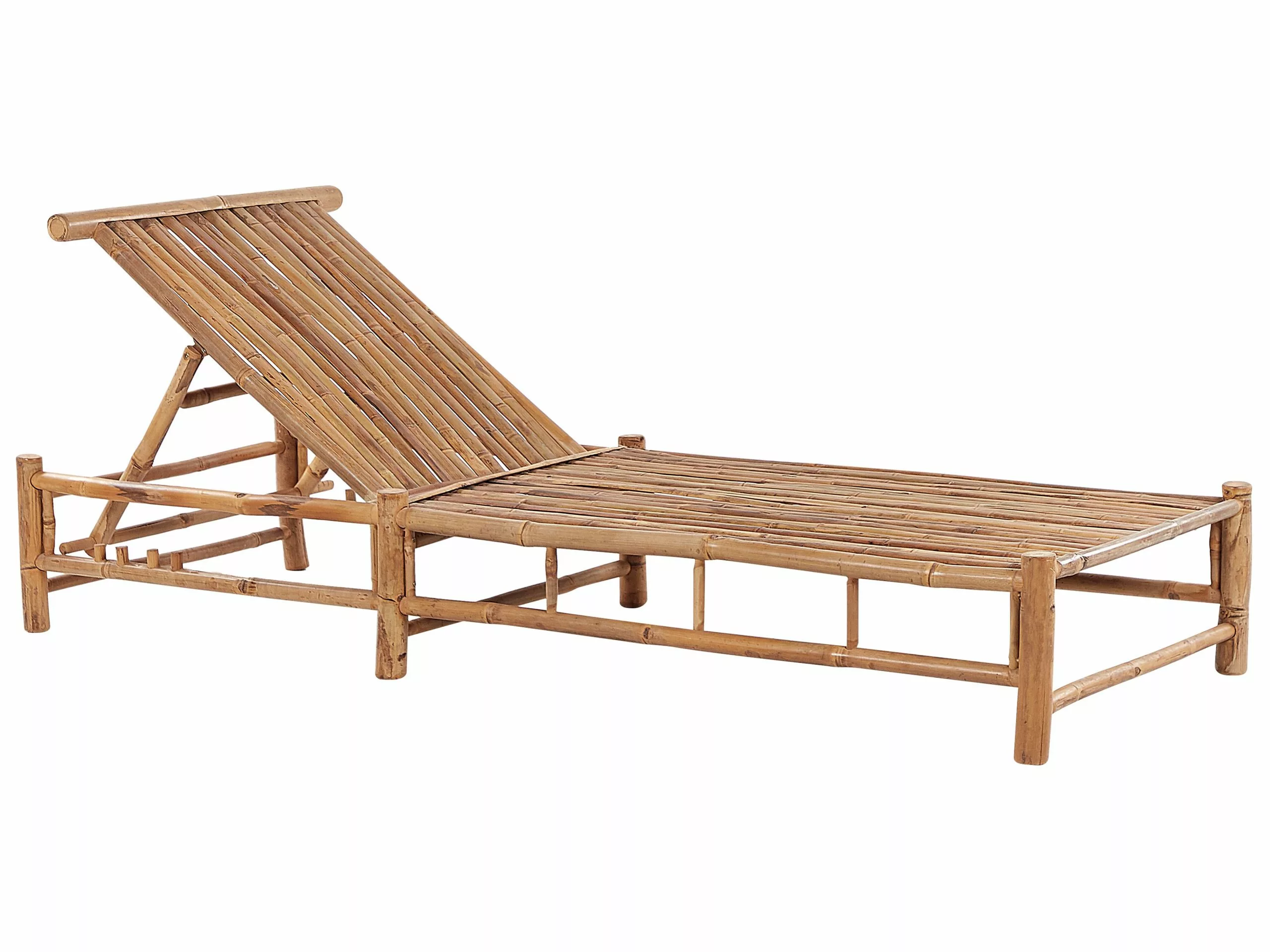 Beliani Ligstoel Bamboe Lichthout/creme LIGURE - Afbeelding 4