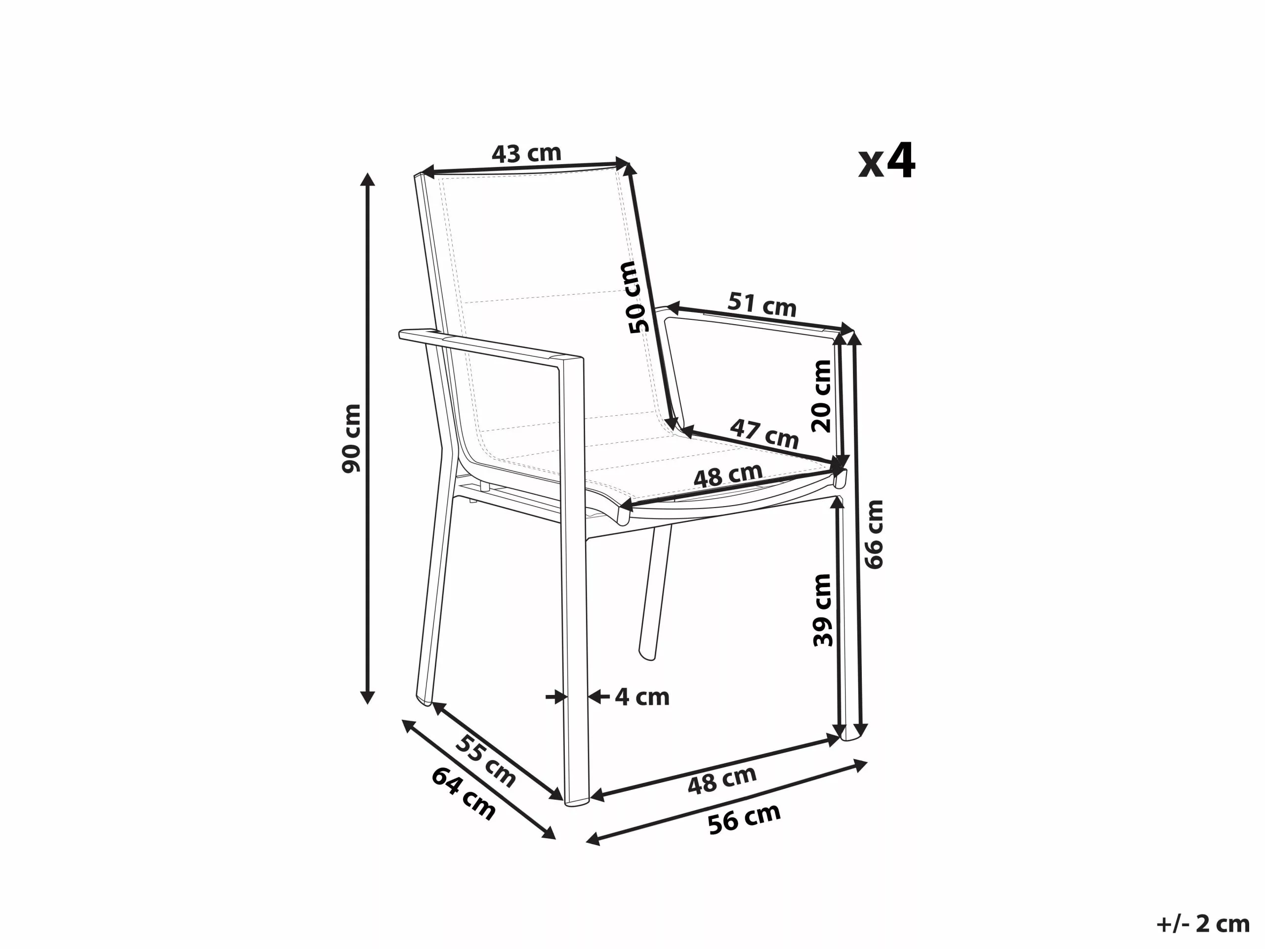 Beliani Tuinstoel Set Van 4 Aluminium Zwart BUSSETO - Afbeelding 10