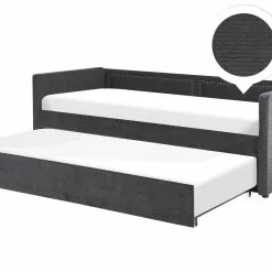 Beliani Bedbank Corduroy Donkergrijs 90 X 200 Cm MIMIZAN