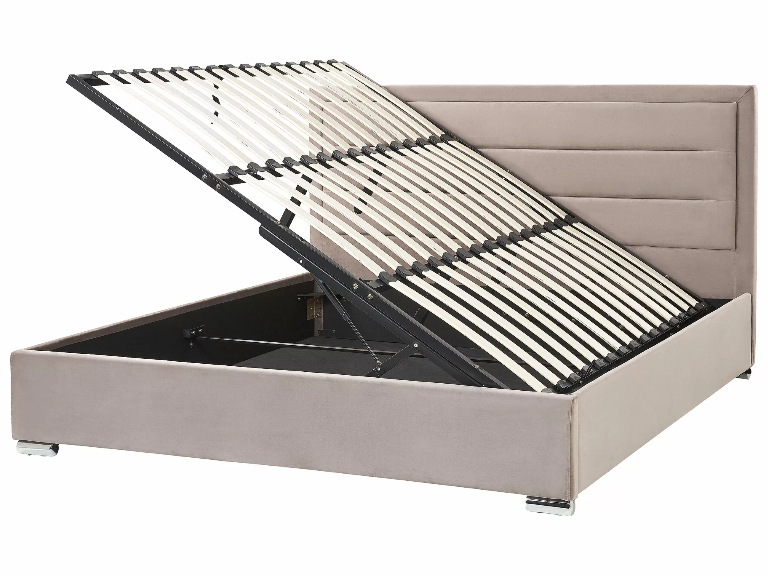 Beliani Bed Met Opbergruimte Fluweel Taupe ROUEN Verschillende Maten